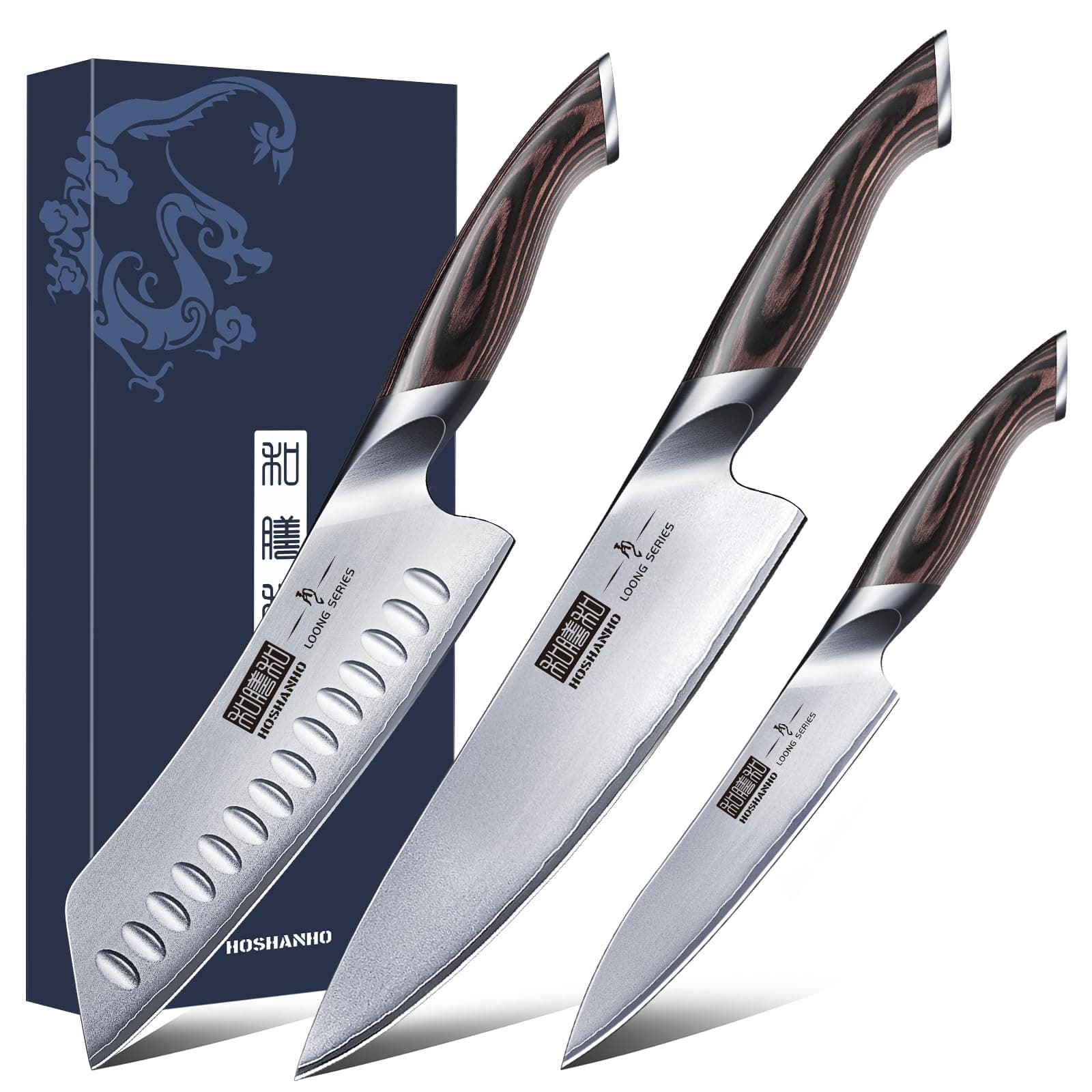 3 Pieces Knife Set, Professional Japanese High Carbon Stainless Steel Kitchen Knife Set, Ultra Sharp Chef Knives Sets with Ergonomic Pakkawood Handle