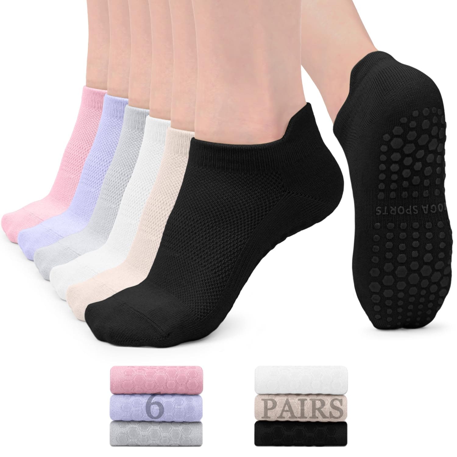 Pilates Socks with Grips for Women, Non-Slip Yoga Athletic Socks for Barre Ballet Barefoot Workout Hospital