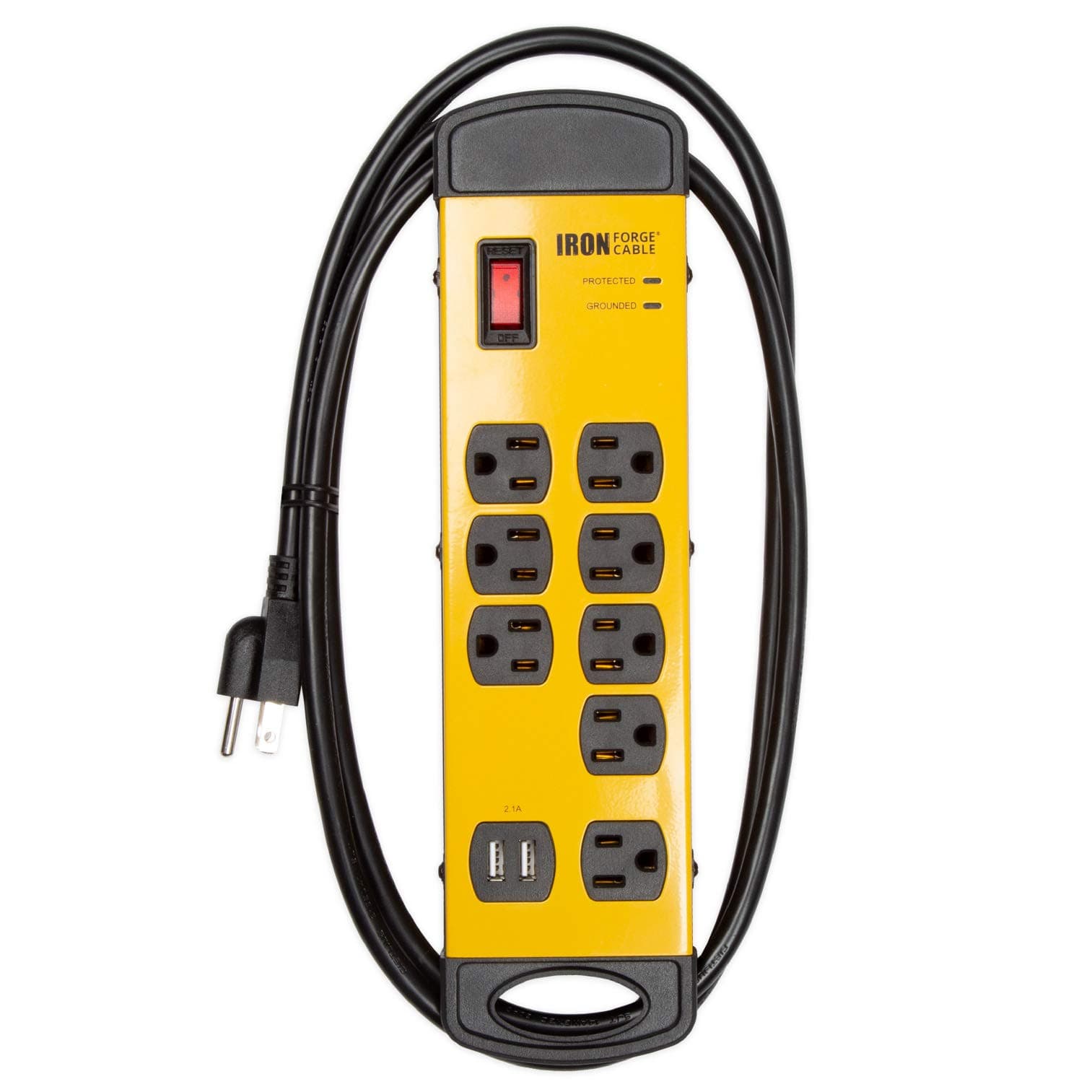 8 Outlet Heavy Duty Surge Protector Power Strip with Built-in Circuit Breaker, 14/3 SJT Black & Yellow with 6 ft Extension Cord