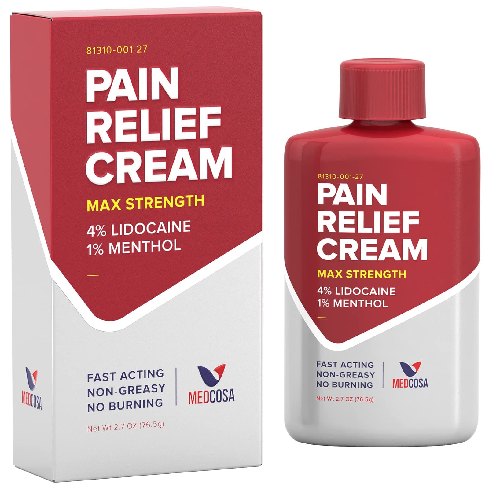 Medcosa Pain Relief Cream | Instant, Effective, Powerful | Topical Anesthetic Cream with Maximum Strength 4% Lidocaine + 1% Menthol | for Minor Burns, Minor Cuts & Bites