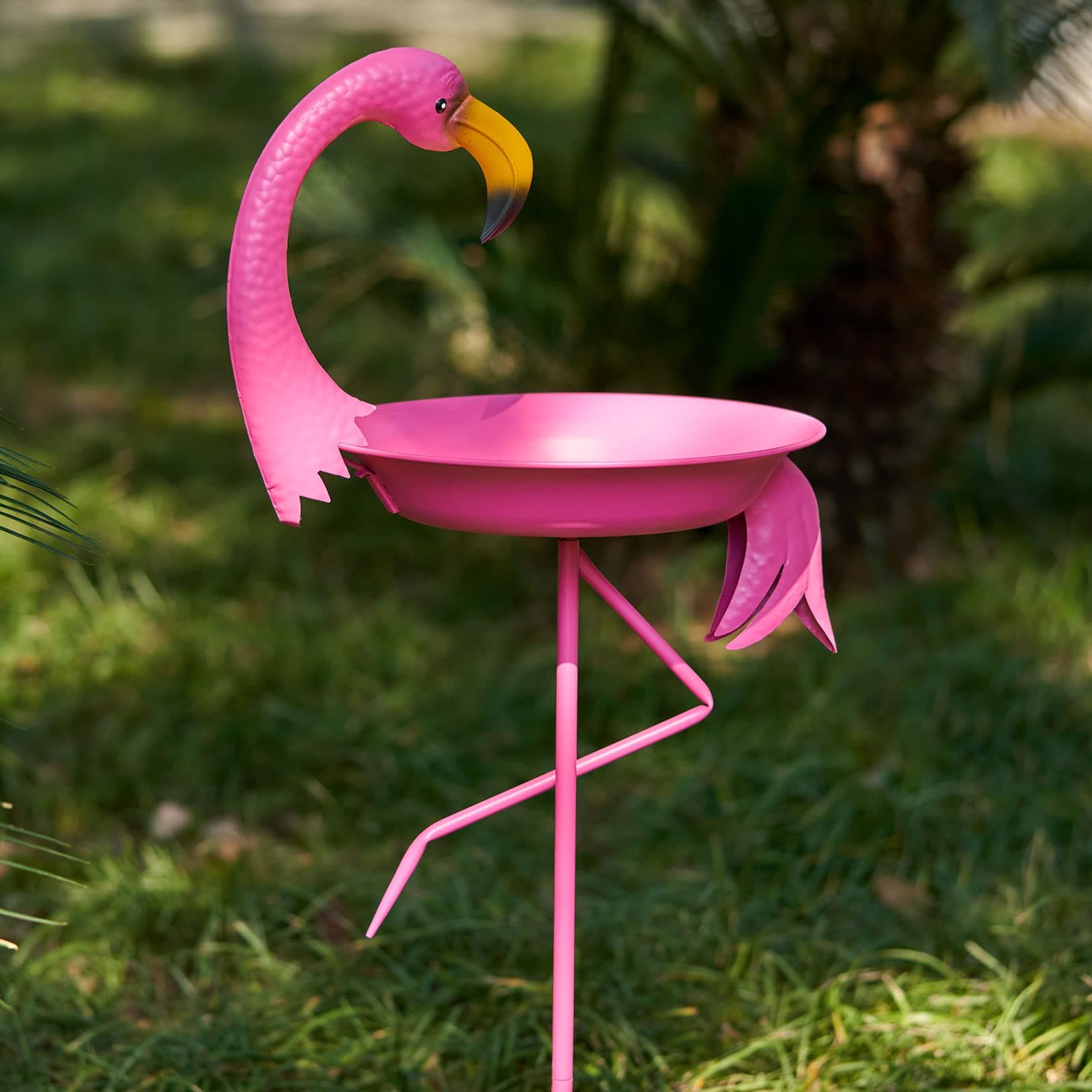 Flamingo Bird Baths for Outdoor, Metal Bird Bath Bowl...