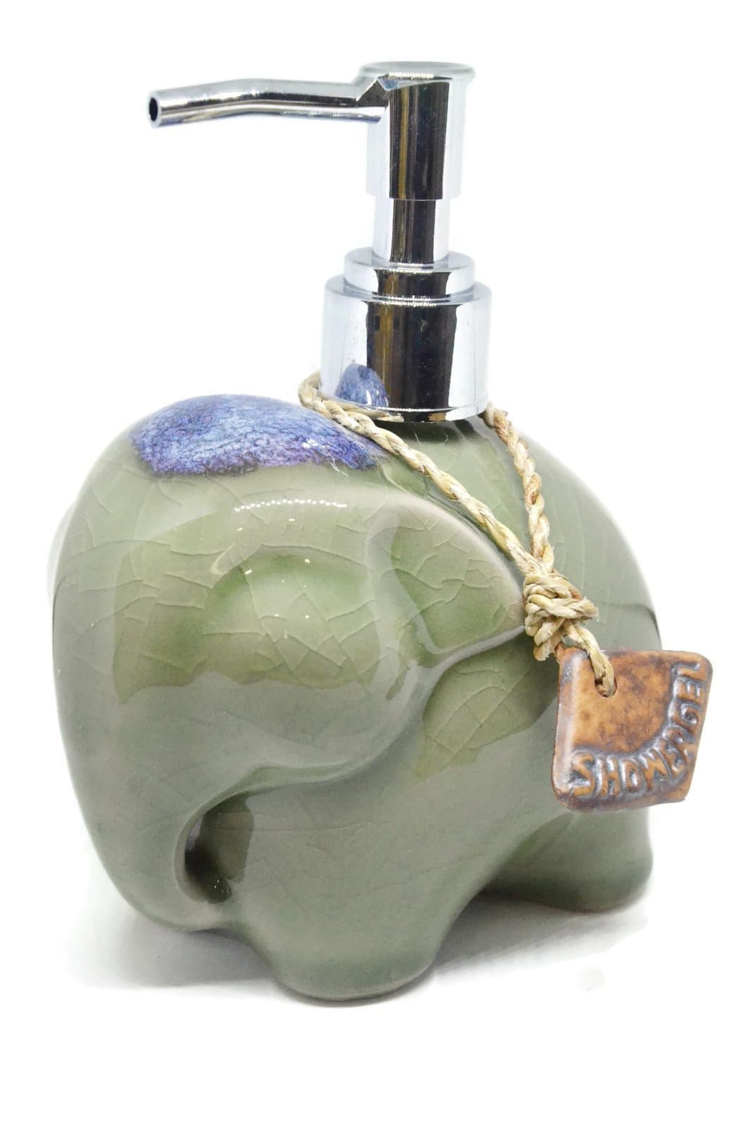 Valloowink NaCraftTH Thai Elephant Handicraft Porcelain Ceramic Pump Soap Dispenser Shampoo Bathroom Countertop Home Decor, Green