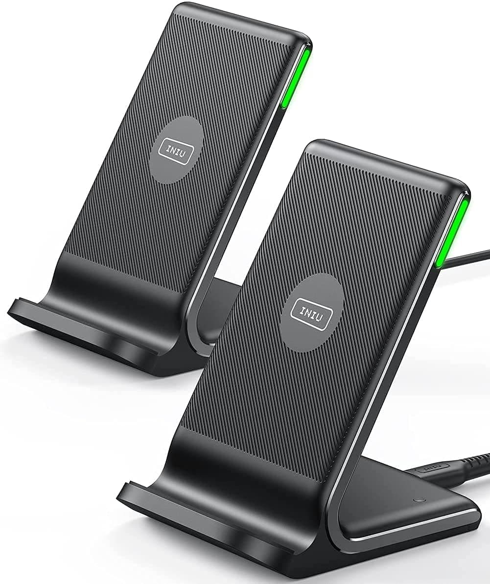 INIU Wireless Charger [2 packs], 15W Qi-Certified Fast Wireless Charging Stand with Sleep-Friendly Adaptive Light Compatible with iPhone 12 11 Pro XR XS X Plus Samsung Galaxy S20 Note 20 10 Google etc