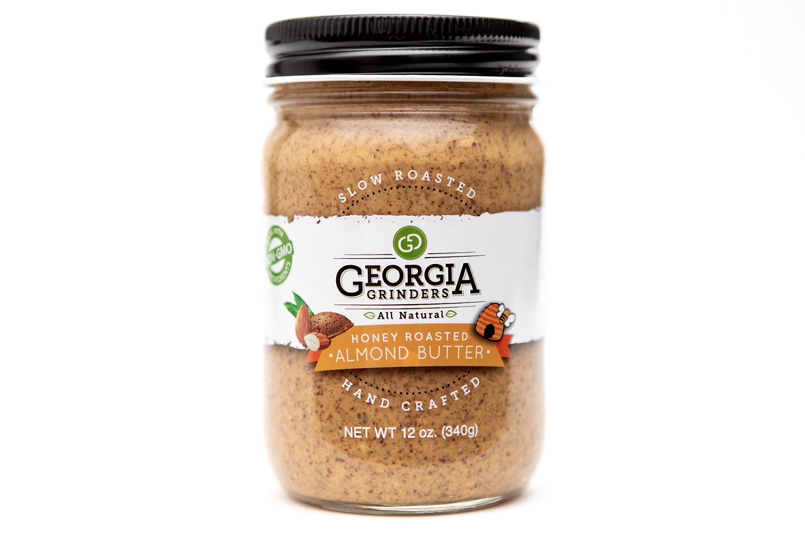 Georgia Grinders Honey Roasted Almond Butter 12oz (12ct) Chunky Almond Butter combined with a touch of Crystalized Honey; Gluten Free, Non-GMO, Keto, Vegan Friendly, Kosher, No added oils