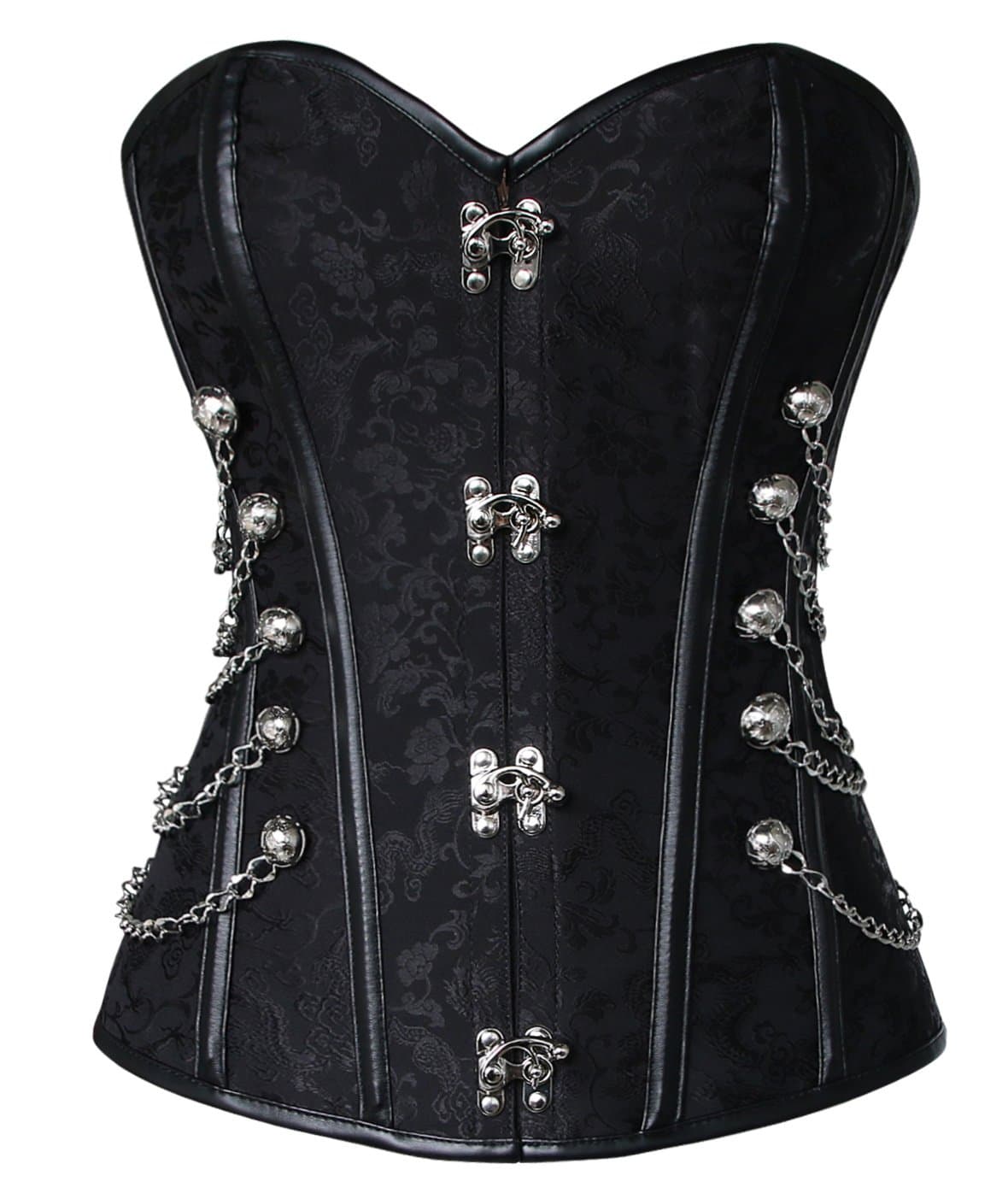 Women's Spiral Steel Boned Steampunk Gothic Bustier Corset with Chains