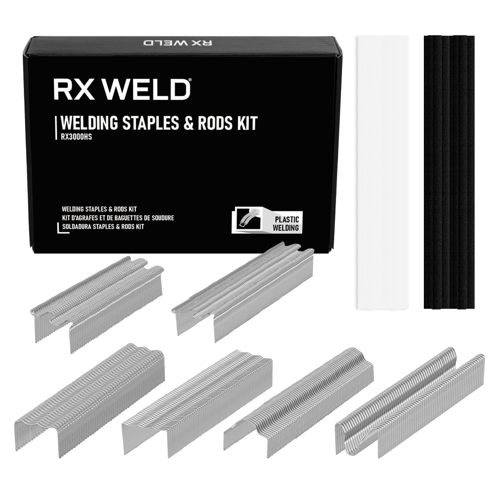RX WELD3000pcs Plastic Welding Staples, 20pcs Plastic Welder Rods(TPO TEO PP), Hot Staples Kit Repair for Car Bumpers, Kayaks, Plastic Buckets, Plastic Toys, Plastic DIY, Etc.