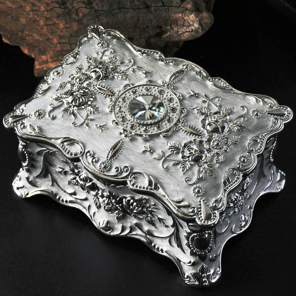 HAOTINGVintage Rectangle Trinket Box Jewelry Holder Ornate Antique Finish Engraved with Two-Layer Treasure Organizer Case Unique Keepsake Gift Case for Home Decor (White) (Color : White),Box Holders