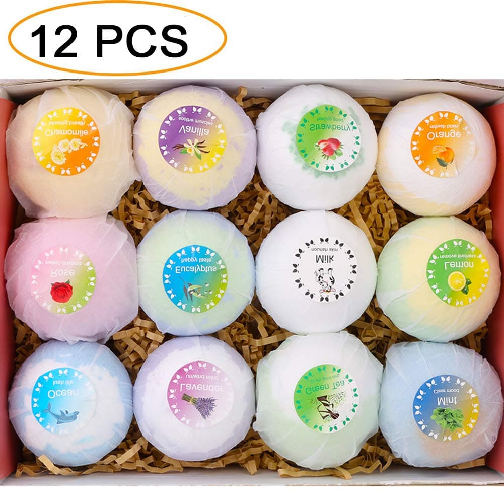 Lush Bath Bombs for Women, Kids, Girls, GLOMEVE Bath Fizzers Gift Set with Organic Natural Essential Oils, SLS & Free, PABA Free