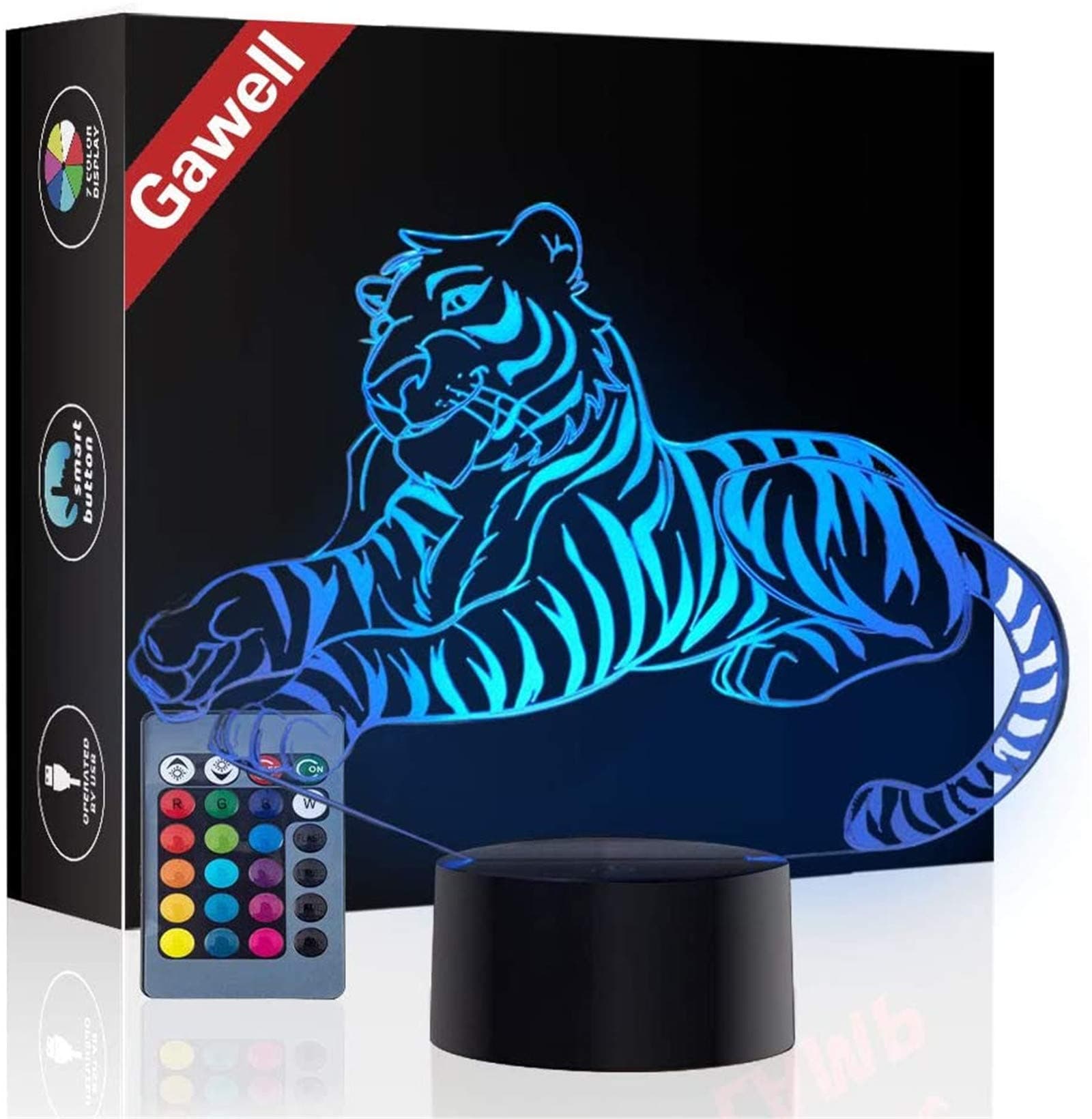 Christmas Gift Tiger 3D Illusion Lamp Night Light, 16 Colors Changing Touch Switch Table Desk Decoration Lamps Birthday Present with Remote Control Toy for Tiger Fans Lover