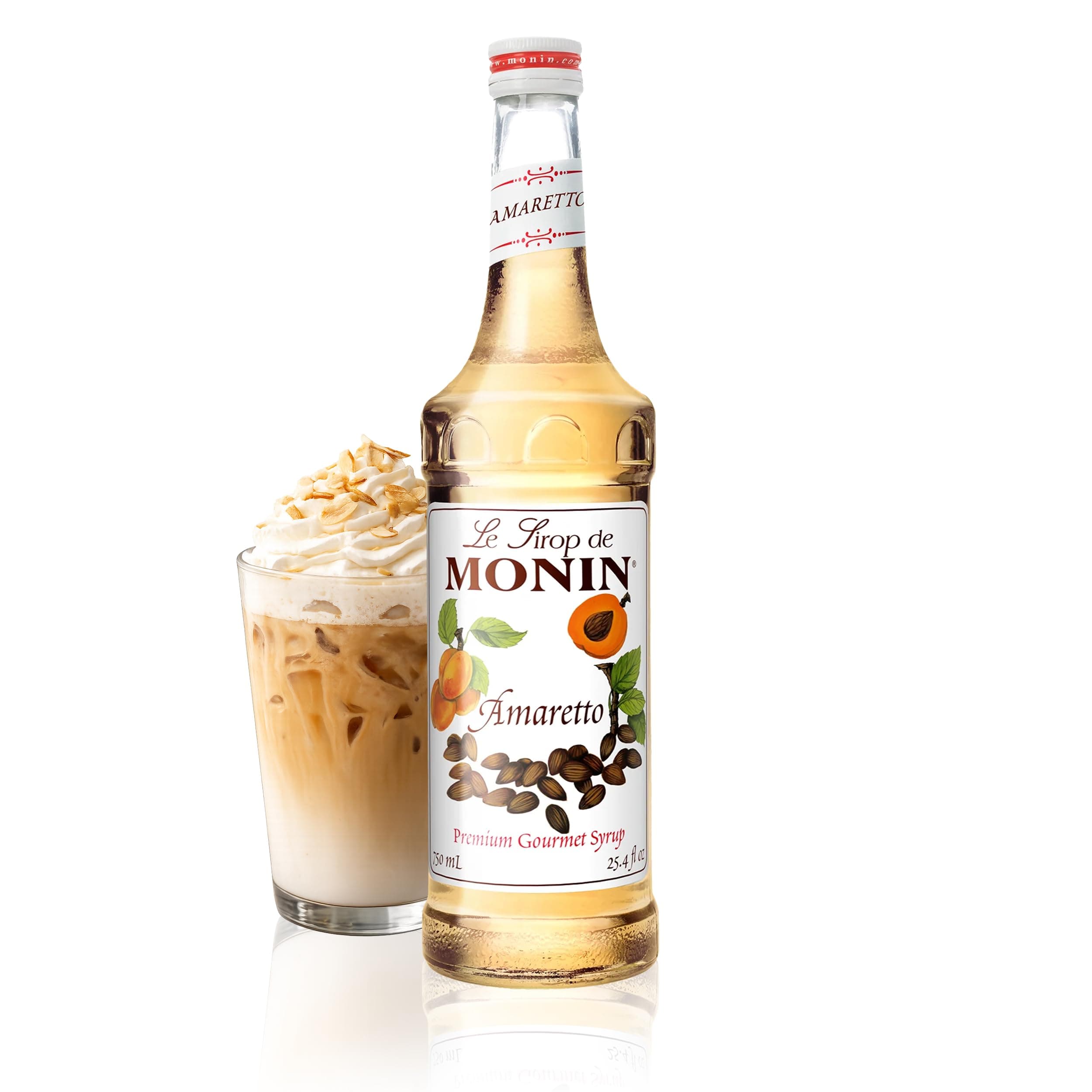Monin - Amaretto Syrup, Almond-Caramel Cookie Taste, Natural Flavors, Great for Coffees, Lattes, Cocktails, and Mocktails, Non-GMO, Gluten-Free (750 ml)