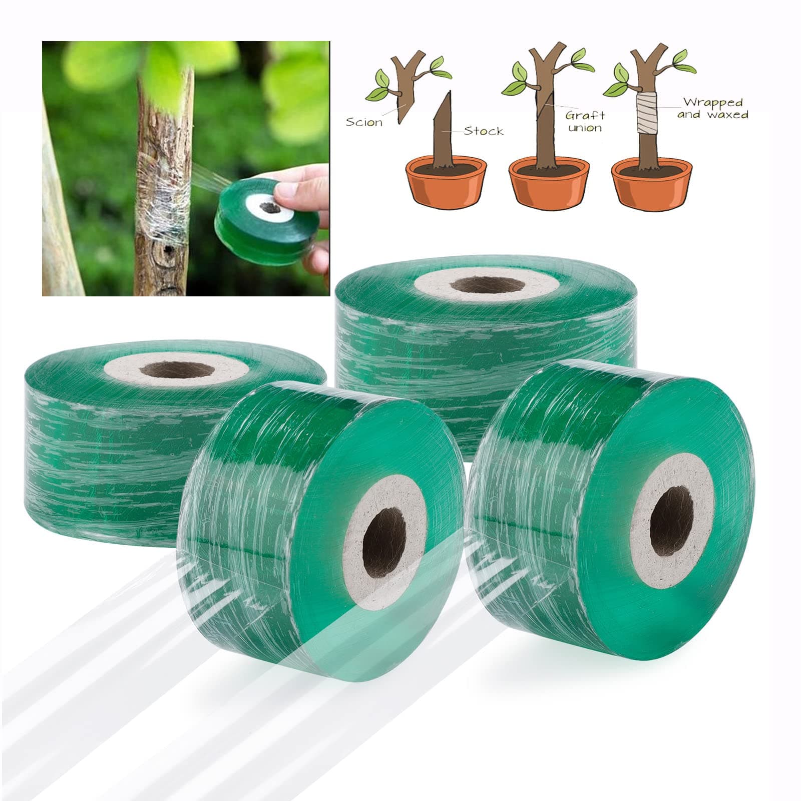 4PCS Transparent Grafting Tape Plant Repair Tape Clear Grafting Tape And Wax, Biodegradable Self-adhesive Parafilm Grafting Tape Stretchable for Garden Tree Flowers