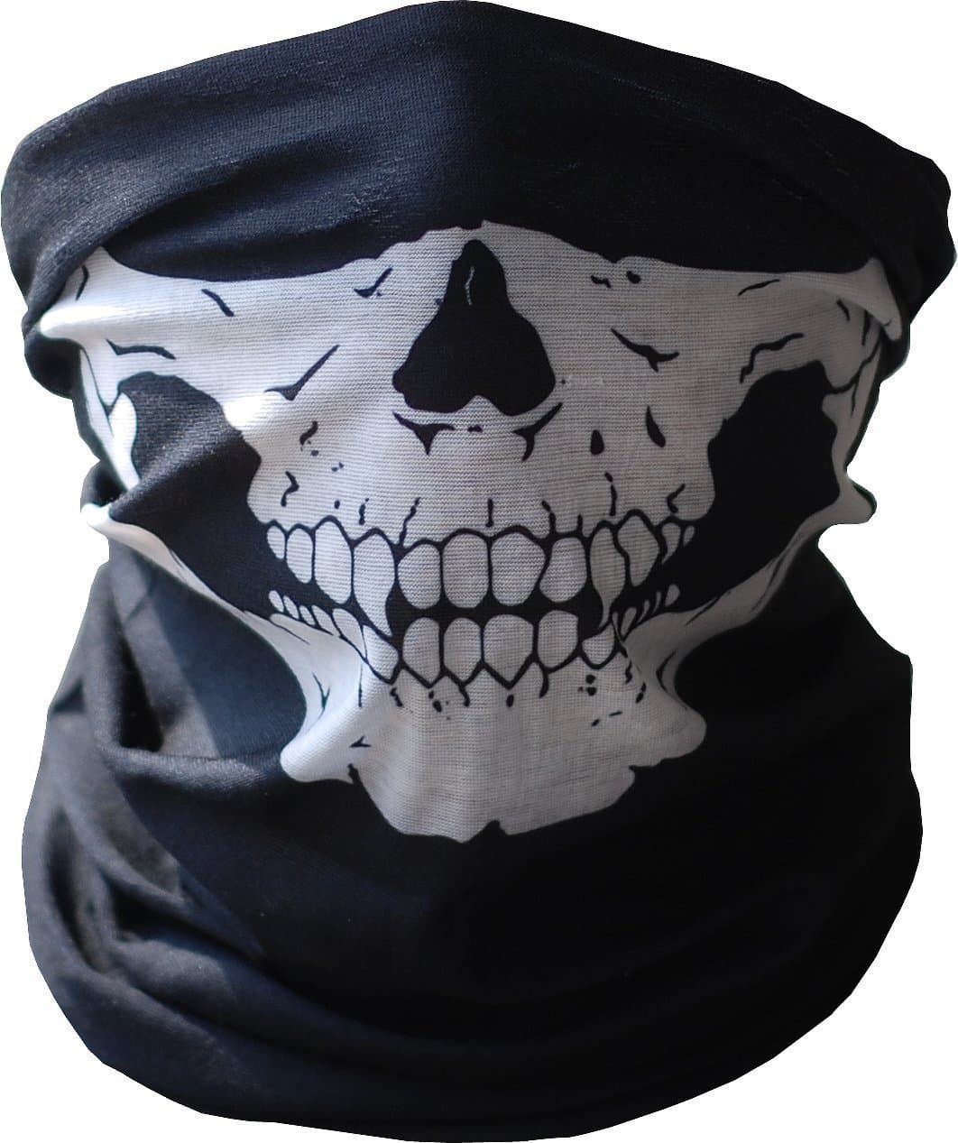 Black Seamless Skull Face Tube Mask Thin Headband Headwear Bandana Neck Warmer (Pack of 2)