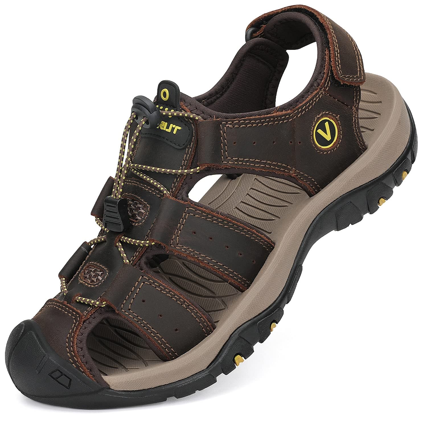 FLARUTMen's Sport Sandals Outdoor Hiking Sandals Closed Toe Leather Athletic Lightweight Trail Walking Casual Sandals Water Shoes