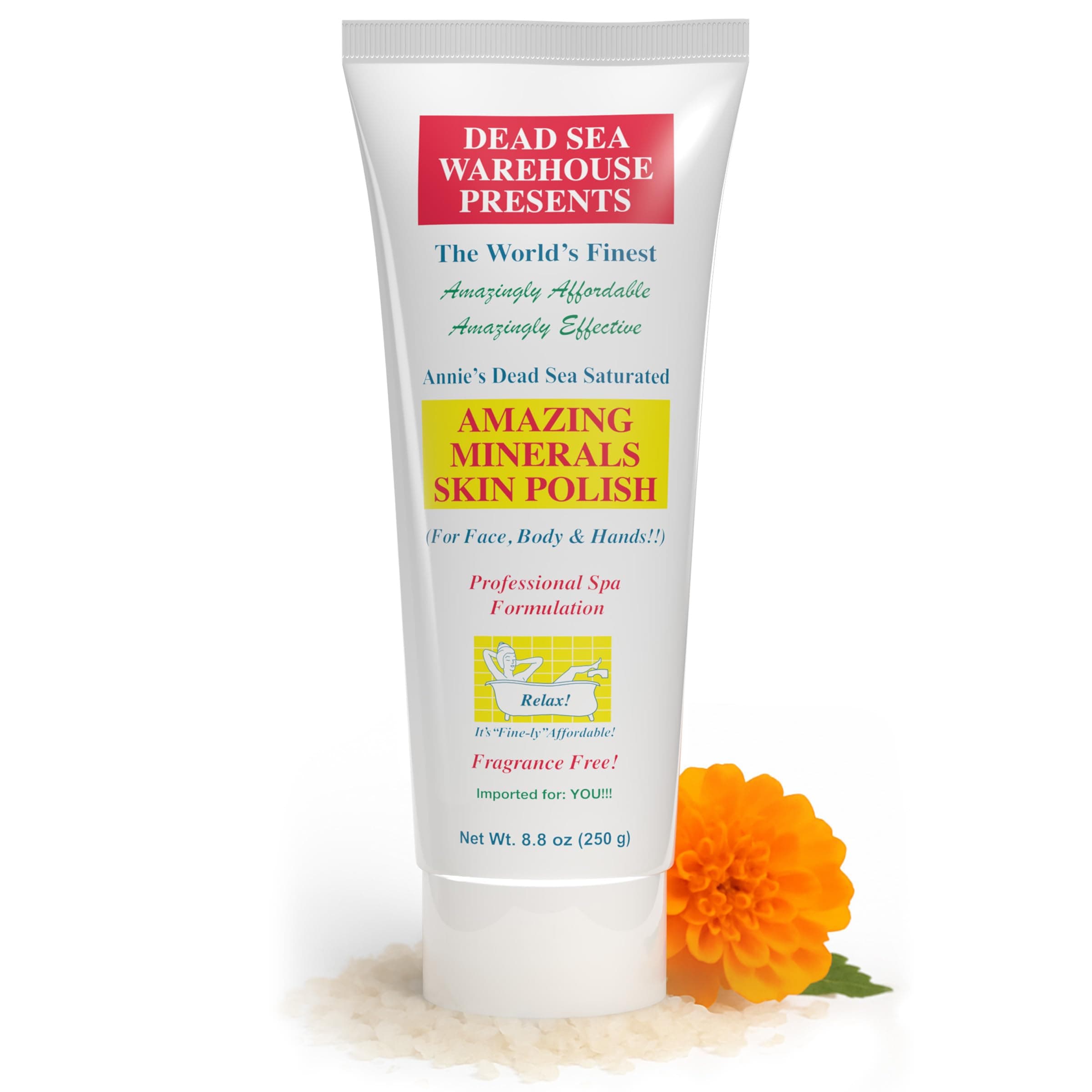 Skin Polish Dead Sea Salt Scrub - For Face, Rough Elbows, And Knees - Silky Smooth Skin, Fragrance-free - Vegan - 8.8 oz