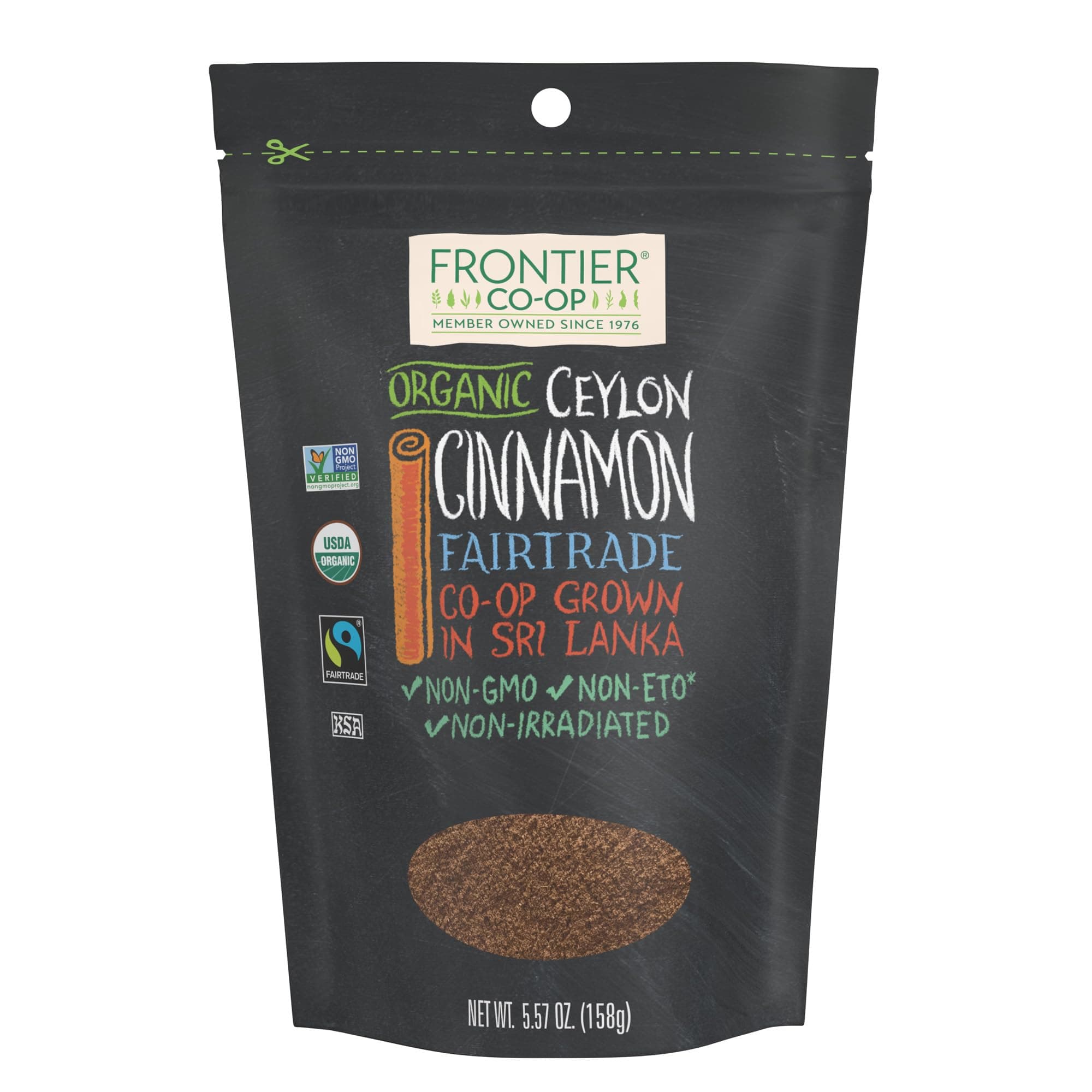Frontier Co-op Organic Fairtrade Ground Ceylon Cinnamon Powder, Refill for Shaker, Baking, Beverages, and Cooking, Kosher | 5.57 Ounce (Pack of 1)