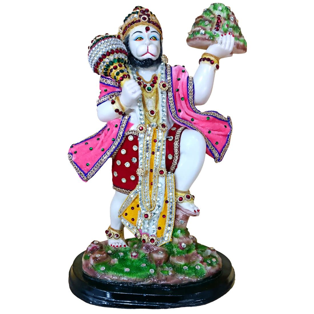 Ratnatraya 16' Inch Hanuman Jayanti Special Flying Lord Hanuman Ji Figurine Holding Sanjeevani Parvat for Entrance Living Room
