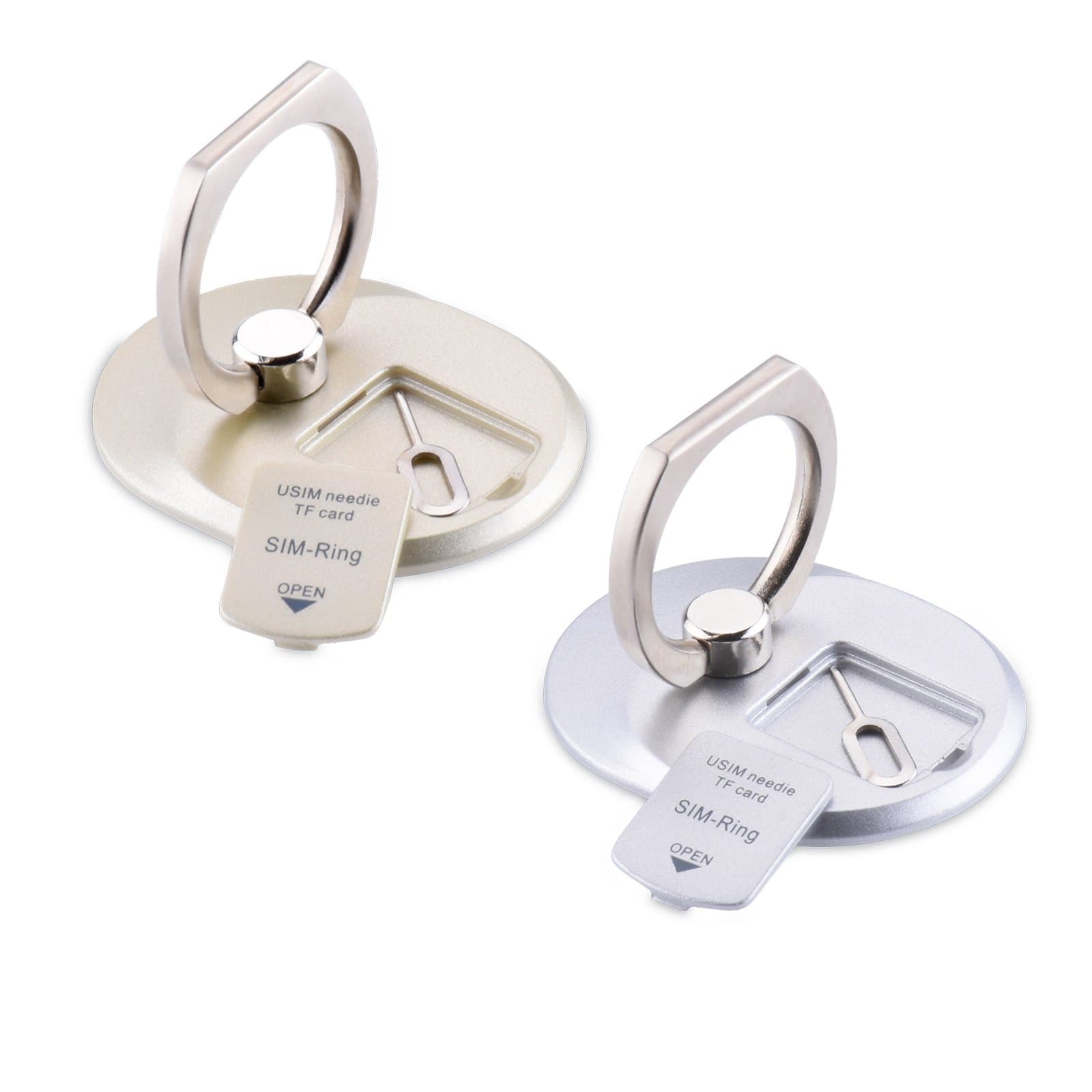 Goodes Cell Phone Ring Stand Holder, 2 Pack Phone Grip Kickstand Universal Smartphone Cell Phone Ring for iPhone, iPad, Samsung and ipads Support SIM/TF Card and Eject Pin Storage(Silver&Gold) …