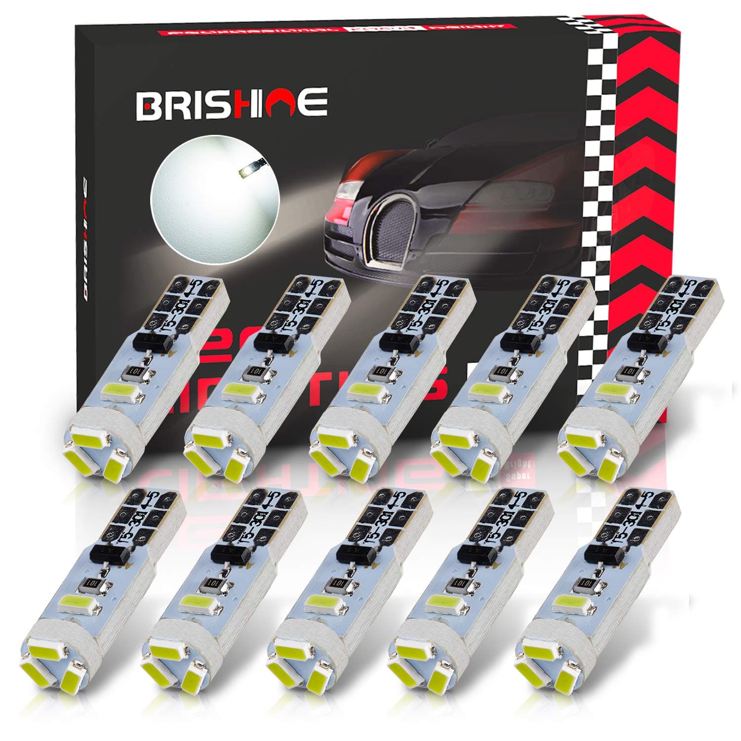 10X T5 LED Bulbs Xenon White Canbus Error Free 3014 Chipsets Wedge 74 2721 37 PC74 LED Bulbs for Car Interior Gauge Cluster Dashboard Instrument Panel Indicators Speedo AC Lights