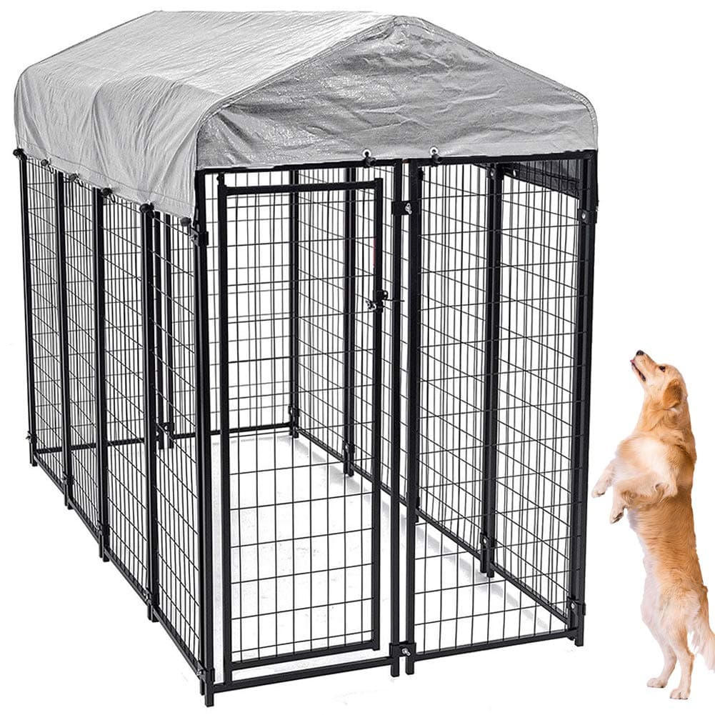 Large Dog Kennel Outdoor, Extra Large Dog Crate Metal Welded Pet Cage Heavy Duty Playpen with UV Protection Waterproof Dog Kennel Cover, Keeps Pet Cool, Warm, Dry, Comfortable - 71''H x 89''L x 45''W