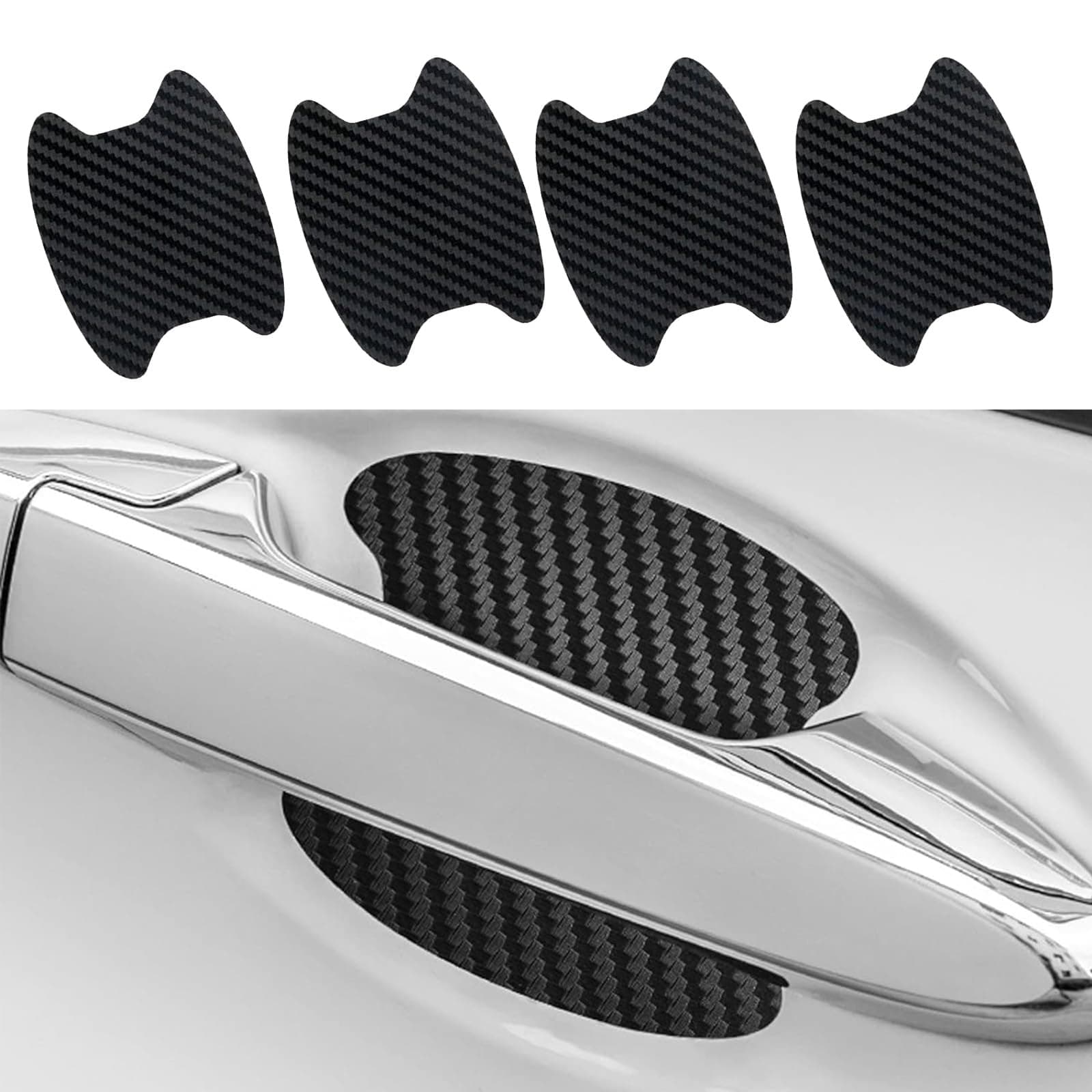 UGSHY Pack of 4 Carbon Fiber Anti-Scratches Car Door Cup Protector, Non-Marking Auto Door Handle Protective Film, Car Door Handle Sticker, Universal for Most Car Handles (Black)