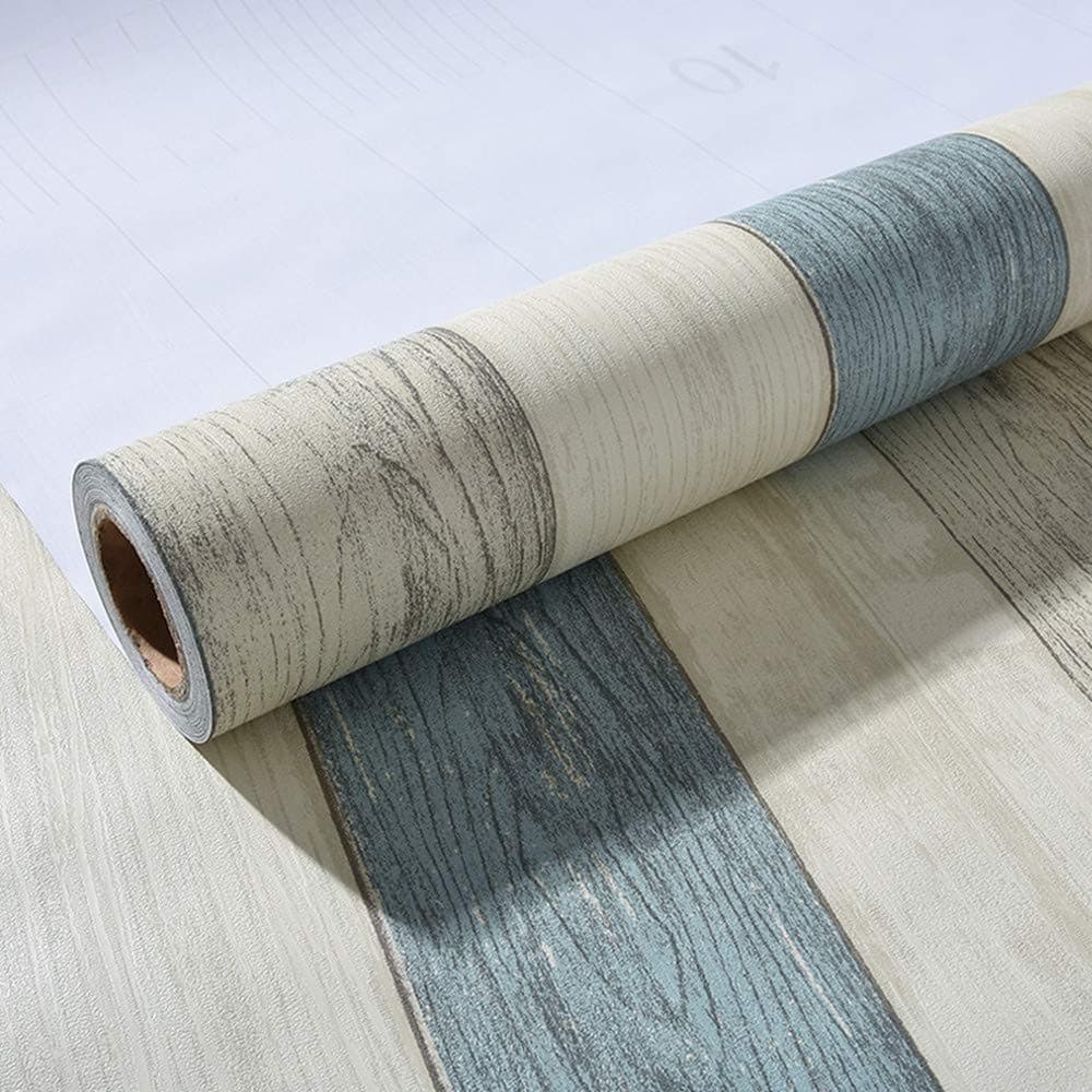 Faux Wood Contact Paper Blue Self Adhesive 15.7"x 118" Removable 3 D Stick Wallpaper for Kitchen Decorative Peel and Stick Retro Country Style PVC Easy Cutting and Clean