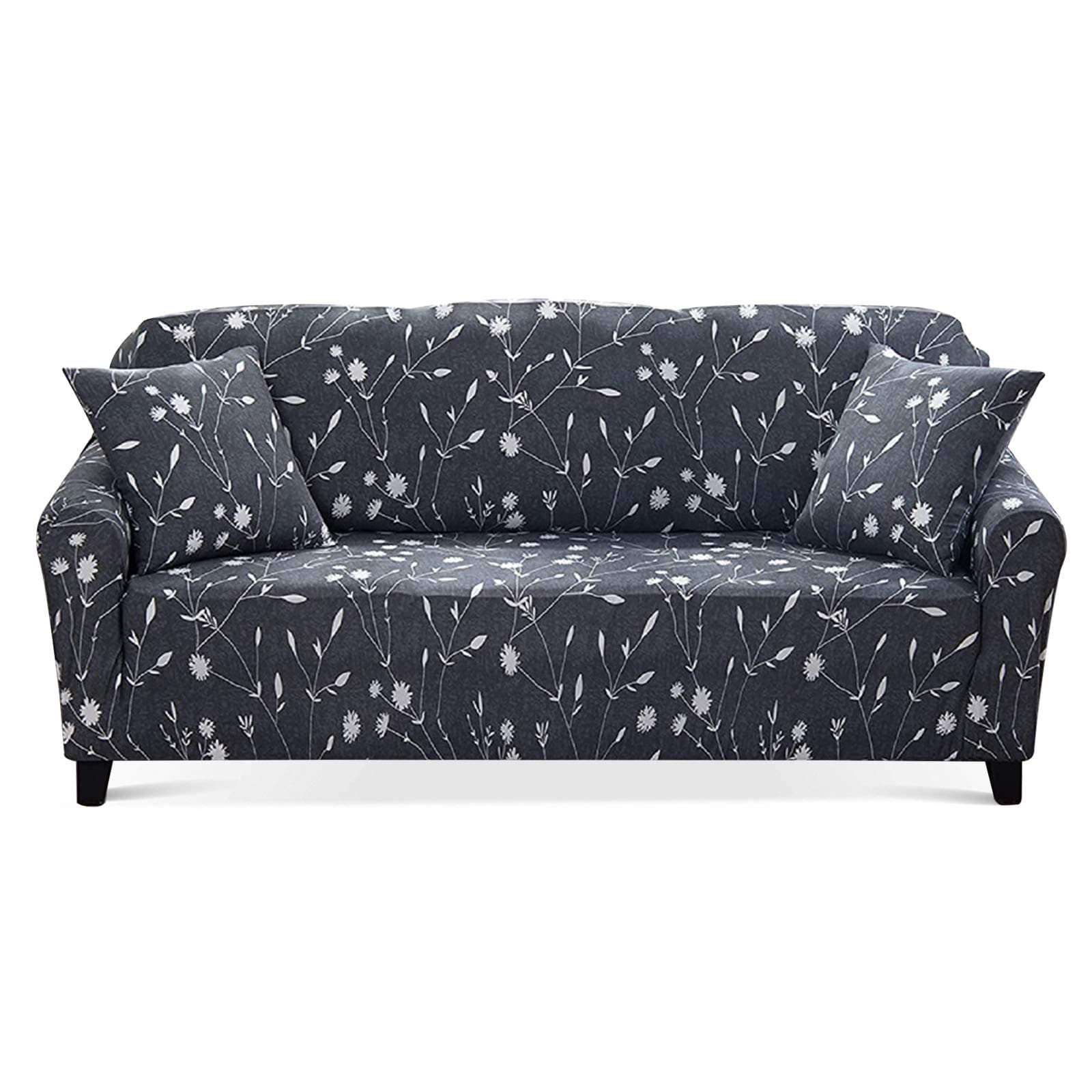 Lamberia Printed Sofa Cover Stretch Couch Cover Sofa Slipcovers for 4 Cushion Couch with Two Free Pillow Cases (Moonlight Flower, Sofa 4 Seater)