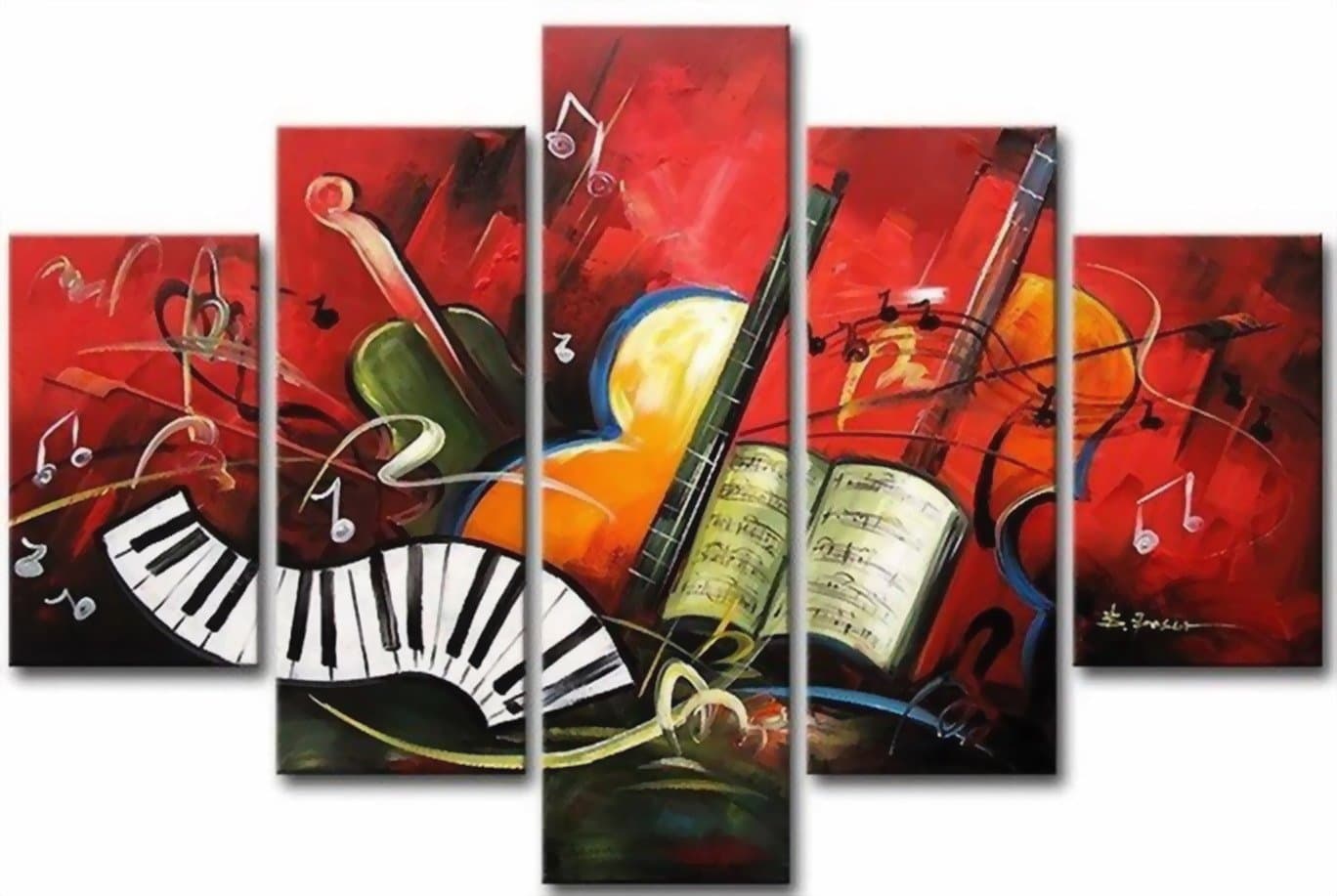 Sangu 100% Hand Painted Wood Framed 5-piece Hot Sale Modern Musical Family For Abstract Oil Paintings Gift Canvas Wall Art for Home Decoration
