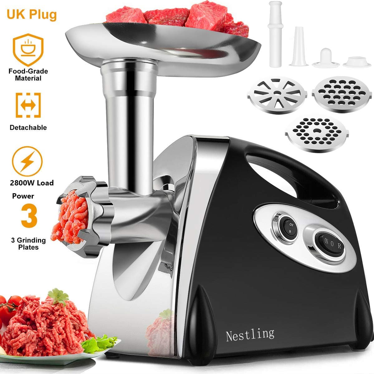 Lennov®2800W Electric Meat Grinder and Duty Household Sausage Maker Meats Mincer Food Grinding Mincing Machine Powerful Copper Motor(Black)