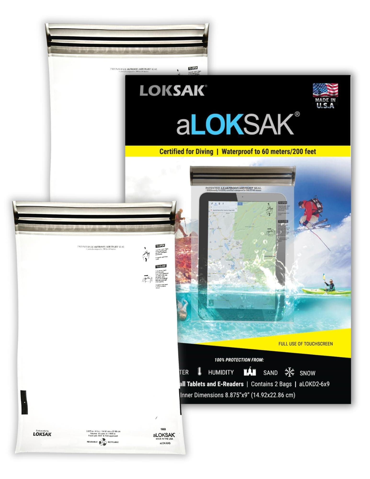 LOKSAK - aLOKSAK Waterproof Cellphone Dry Bags - Airtight Underwater Phone Pouch - Touch Screen Compatible - Diving Certified - 2 Pack- 6in x 9in