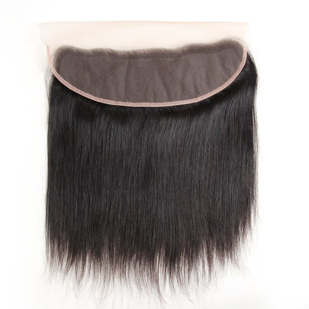 ZSFHair Brazilian Vigin Hair Straight Lace Frontal Closure Ear to Ear 13x4 Free Part Bleached Knots Natural Hairline 14"inch