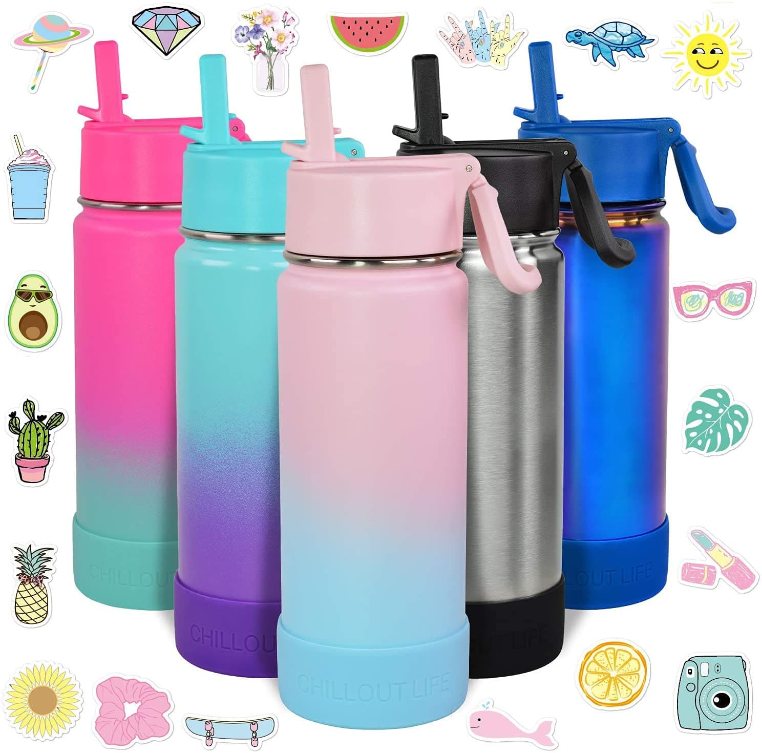 Stainless Steel Straw Water Bottle (Cotton Candy, 17 oz)