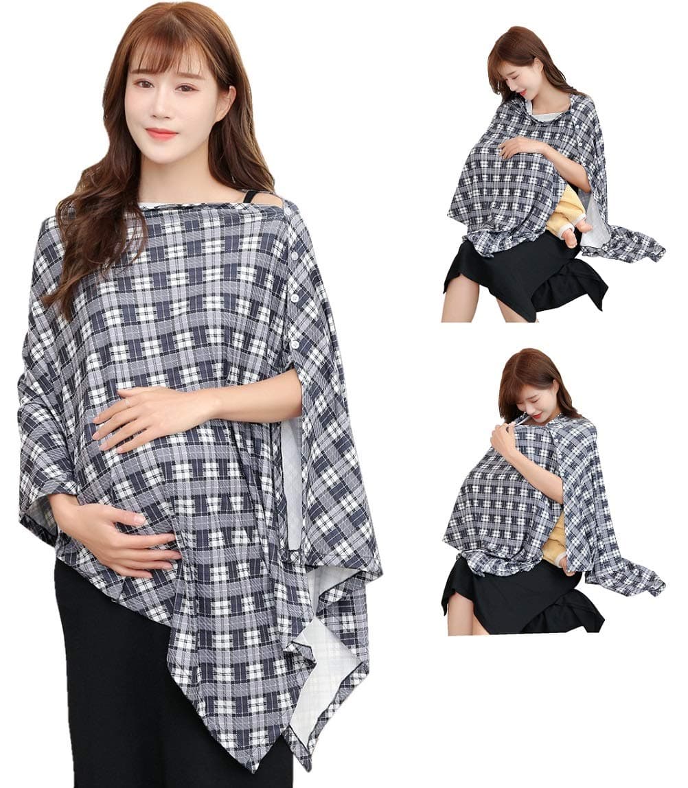 Tribal Nursing Cover Poncho for Breastfeeding Nursing Shawl Cover Ups Poncho Adjustable Buttons Breathable Bamboo Perfect Gift Idea Black White Kente