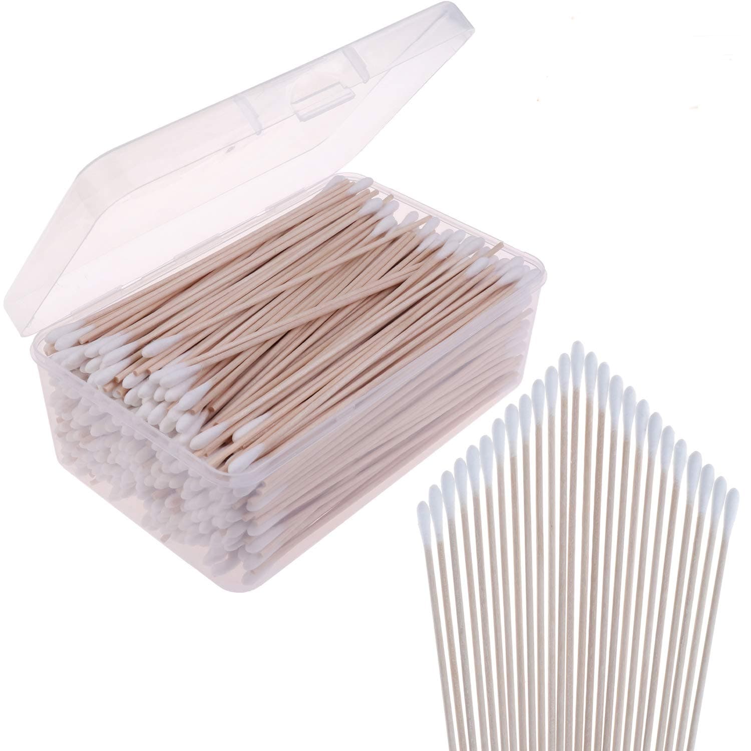 600 Packs Cotton Swabs Gun Cleaning Swabs 6 Inch Wooden Long Makeup Cotton Swabs Single Tip Cleaning Swabs Firearm Cleaning with Storage Case for Jewelry Ear Cleaning