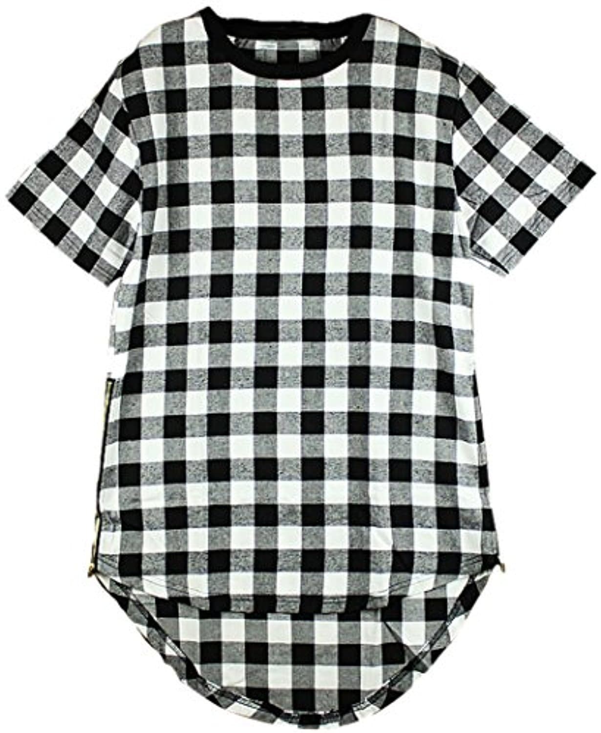 OLRIK Mens Hipster T Shirt Hip Hop Basic Longline Crewneck T-Shirt Zipper Trim