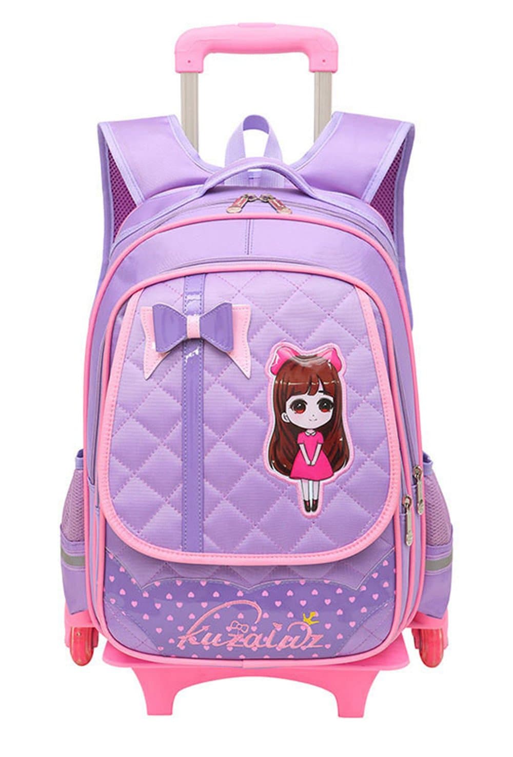 Cute Bowknot Waterproof Rolling School Bag Backpack on Wheels Princess Style Trolley Wheeled Backpack Carry on Luggage With Six Wheels Climbing Stairs