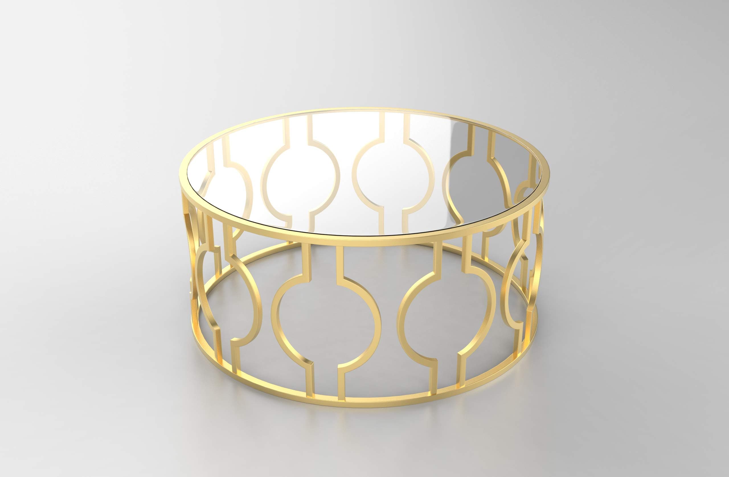 VERJE Round Glass Coffee Table for Living room Furniture Aesthetic Room Decor, Glass & Brass sofa table