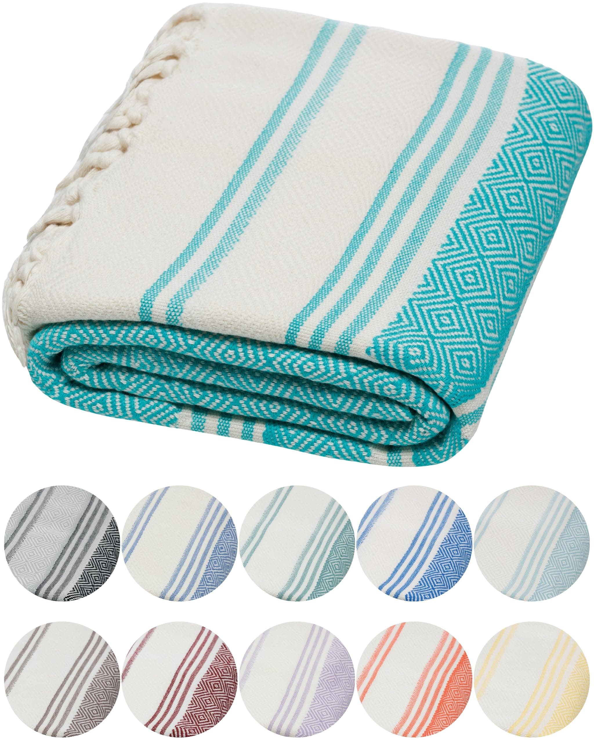 Organic Diamond Turkish Bath & Beach Towel | 100% Oeko-TEX Certified Cotton, Ultra-Soft, Quick-Dry, Lightweight, Compact & Oversized Luxury Peshtemal Towel, Prewashed, 71"x36", Teal