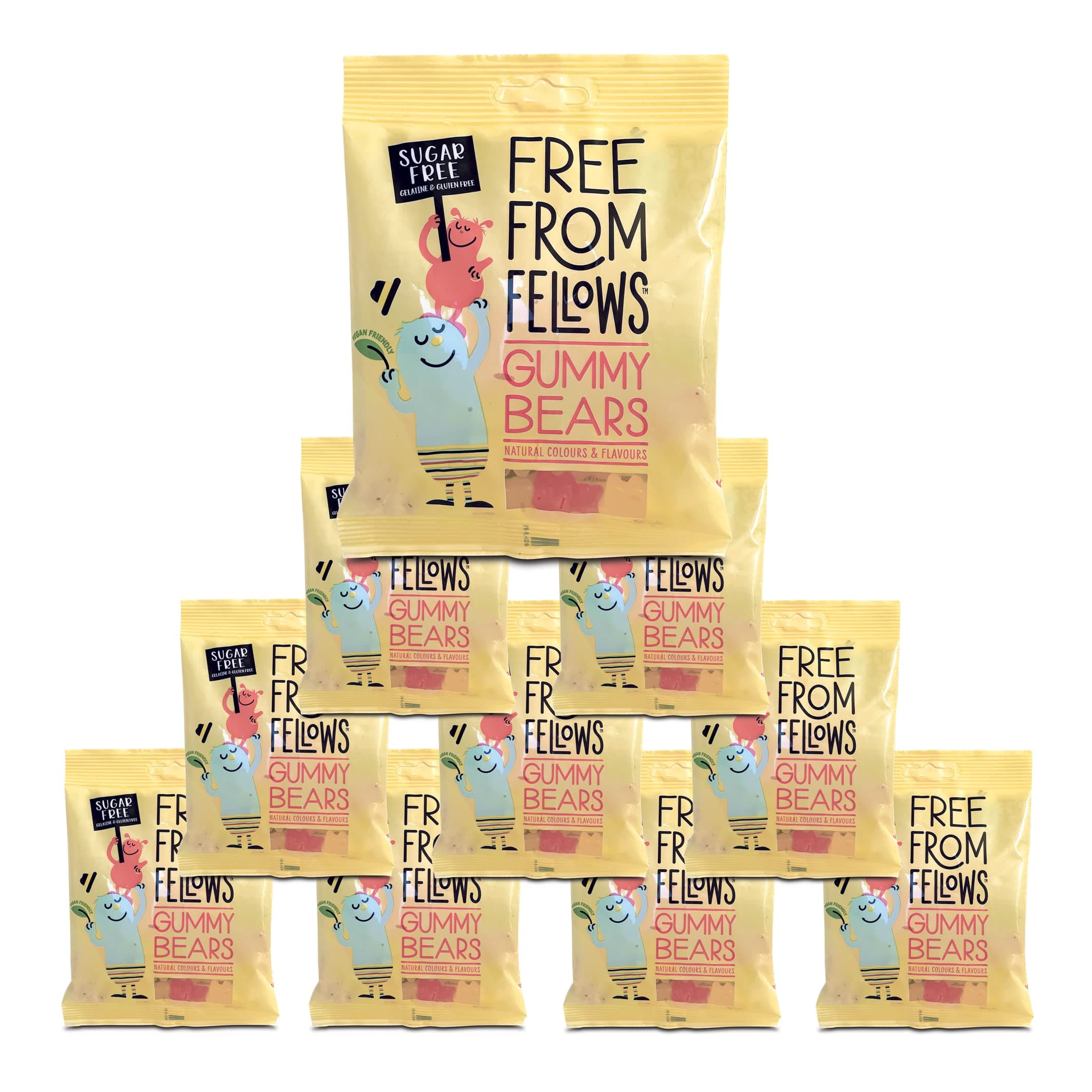 Free From Fellows - Gummy Bears (10 x 70g), Sugar Free Sweets, Gluten Free, Vegan, Vegetarian, Halal, Kosher, All Natural Colours & Flavours, GMO Free, No Gelatine, No Preservatives, No Nuts, No Soy