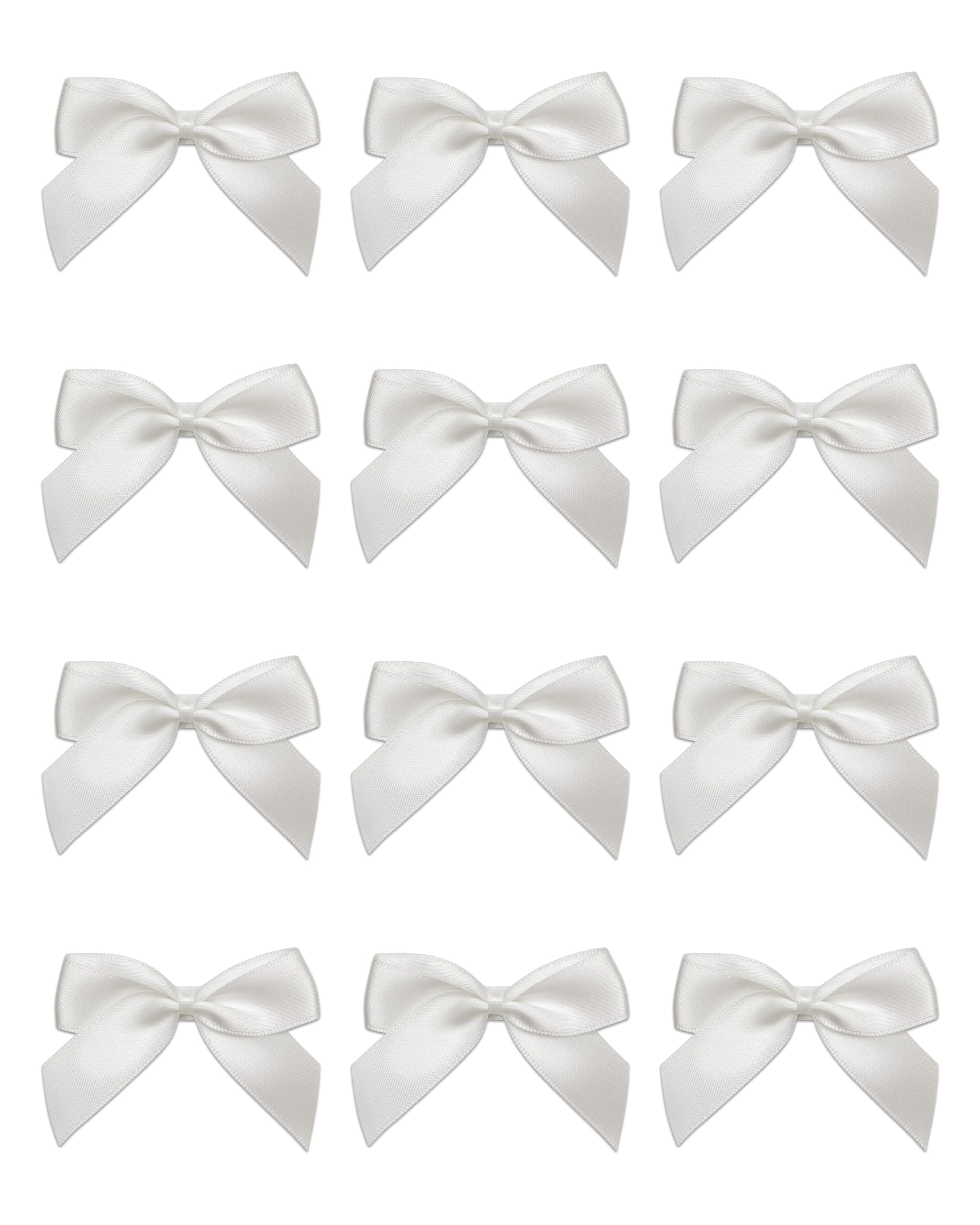 Italian Options Small Satin Ribbon Bows, Self Adhesive Bow Decorations for Crafts, Gift Wrap, Hampers, Hair Bows, Wedding Stationery, Floristry, Christmas, Cakes, Crafting, White, 12 Pack, 5 cm