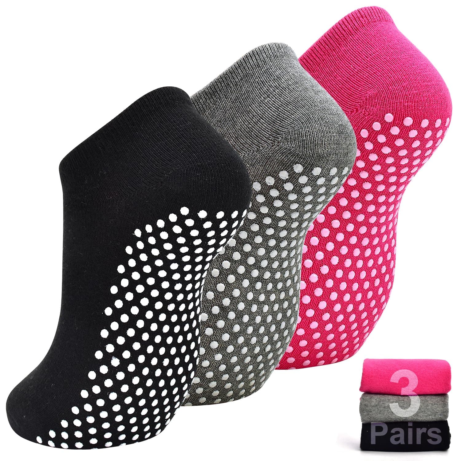 Yoga Grips Non Slip Socks 3 Pairs Pilates Anti Skid Grippers Grippy Ballet Barre Socks for Women