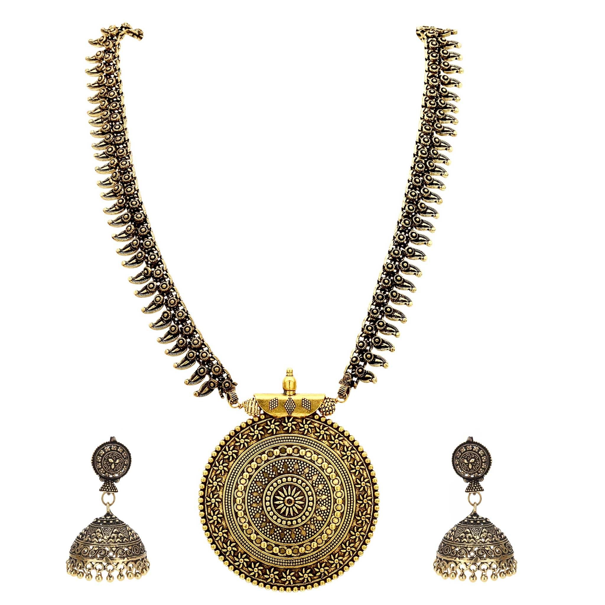 German Oxidized Long Necklace Earring Set for Girls and Women