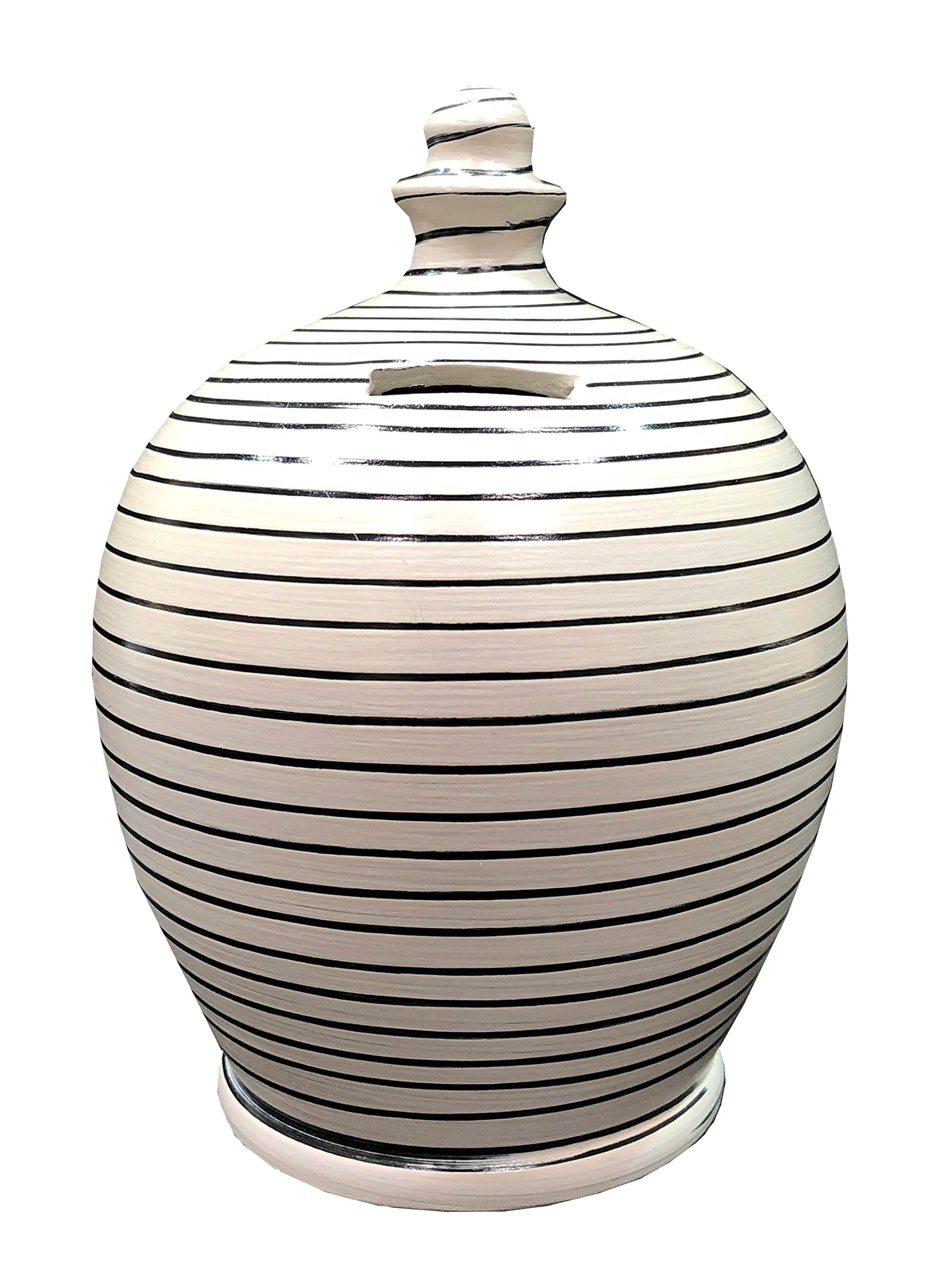Terramundi Money Pot Stripe Money Pot Light Grey and Black - B81