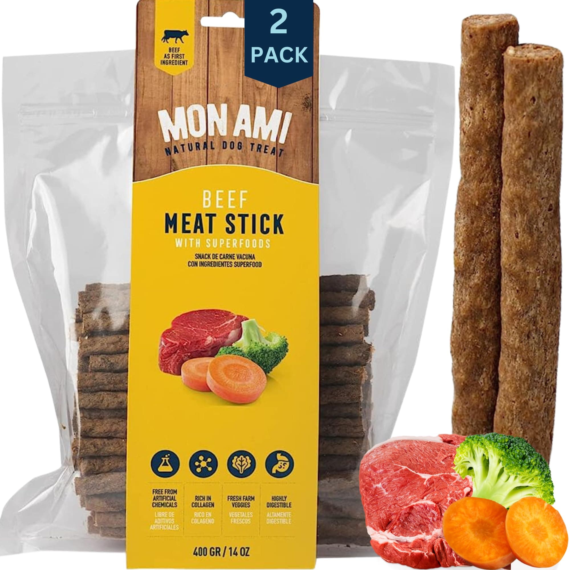 Mon Ami Beef Meat Sticks for Dogs with Farm Fresh Vegetables (28 Oz) – Human Grade Dog Treats with Superfoods - Training Treats for Dogs - Healthy Dog Treats for Small, Medium and Large Dogs