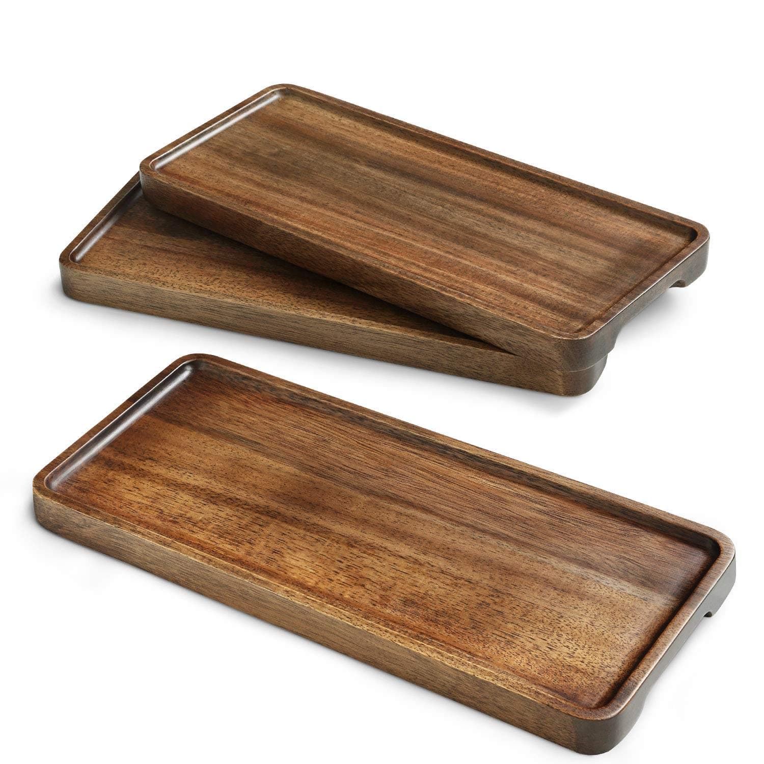 Wooden Platter Charcuterie Board, 3 Piece Natural Acacia Wood Serving Tray, 11.8 Inch Rectangular Wooden Serving Tray, Wooden Cupcake Stand, Handmade Wooden Cutlery Set,Wooden Cheese Plate