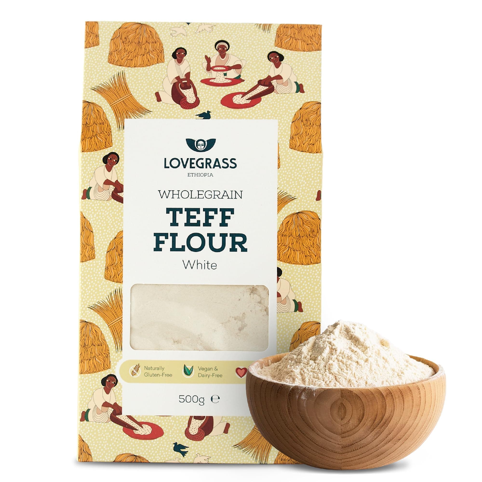 Lovegrass Ethiopia Habesha White Teff Flour 500g | Gluten Free | Vegan, High Protein, Vitamins & Minerals | Great for Baking Including the Traditional Injera Flatbread