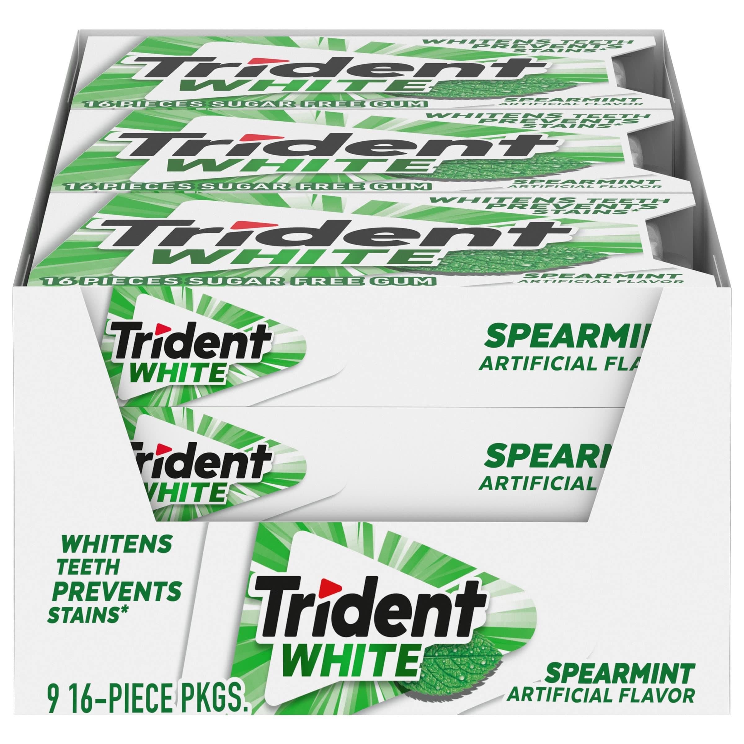 Trident White Spearmint Sugar Free Gum - 9 Pack (144Piece Total)
