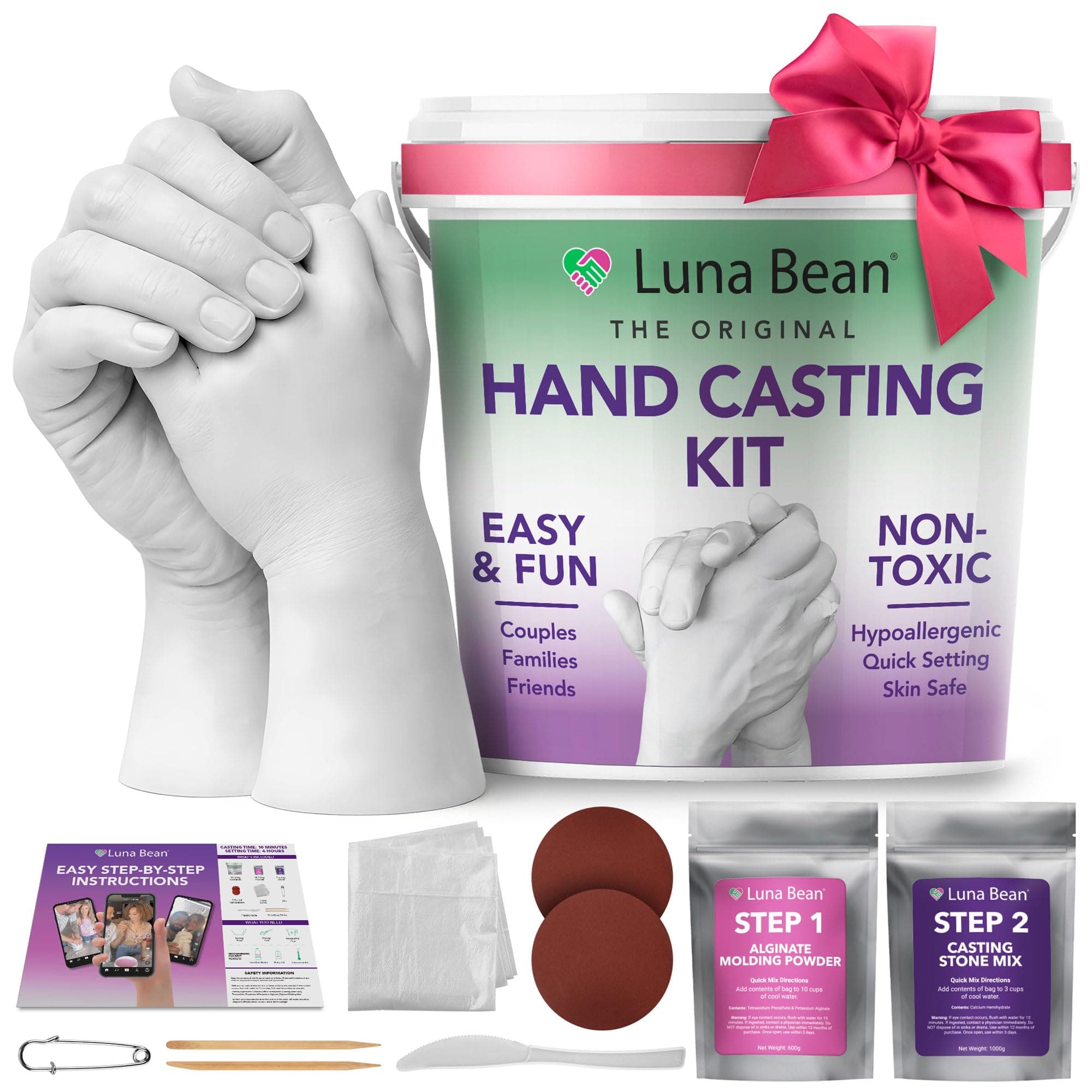 Luna Bean Hand Casting Kit - Hand Mold Kit Couples Gifts - Christmas Gifts for Women, Mom - Gifts for Her, Him - Unique Anniversary & Bridal Shower Gifts, Wedding, Engagement, Grandma Gifts