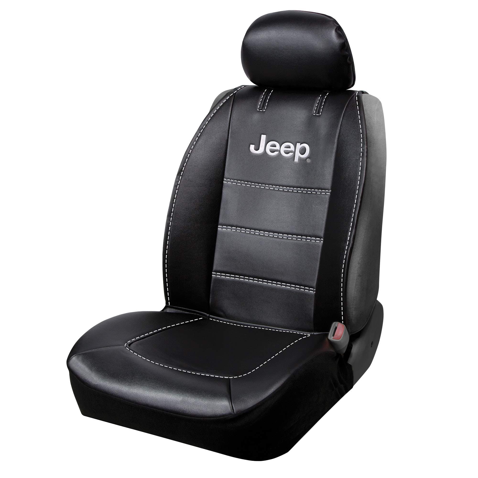 008631R01 Black Jeep Logo Seat Cover with Embroidered High Contrast Stitching 3-Piece Sideless Style, Single