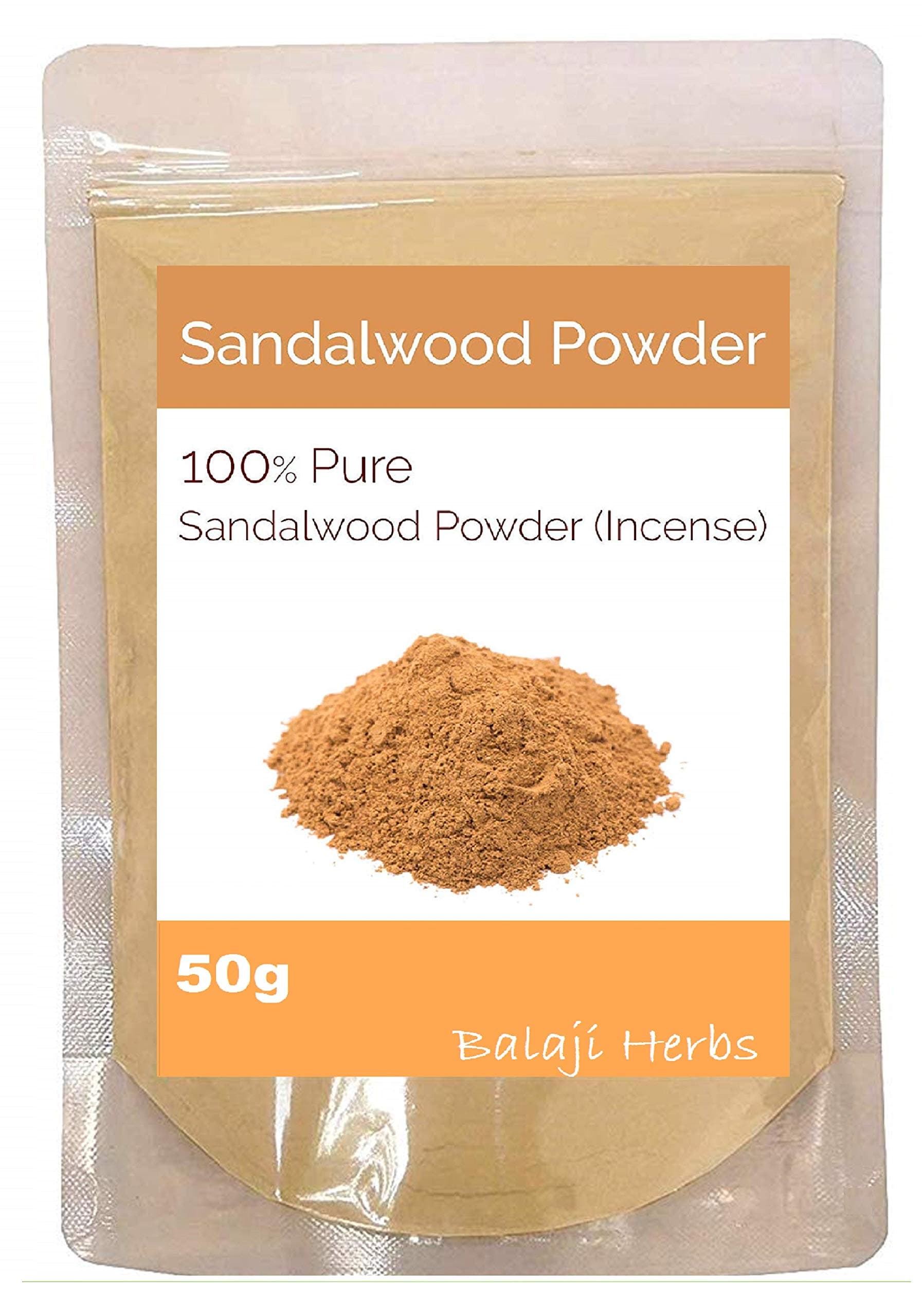 BALAJI HERBS Sandalwood Powder (Incense) for Face Masks, Facials and Skin Care (50g)