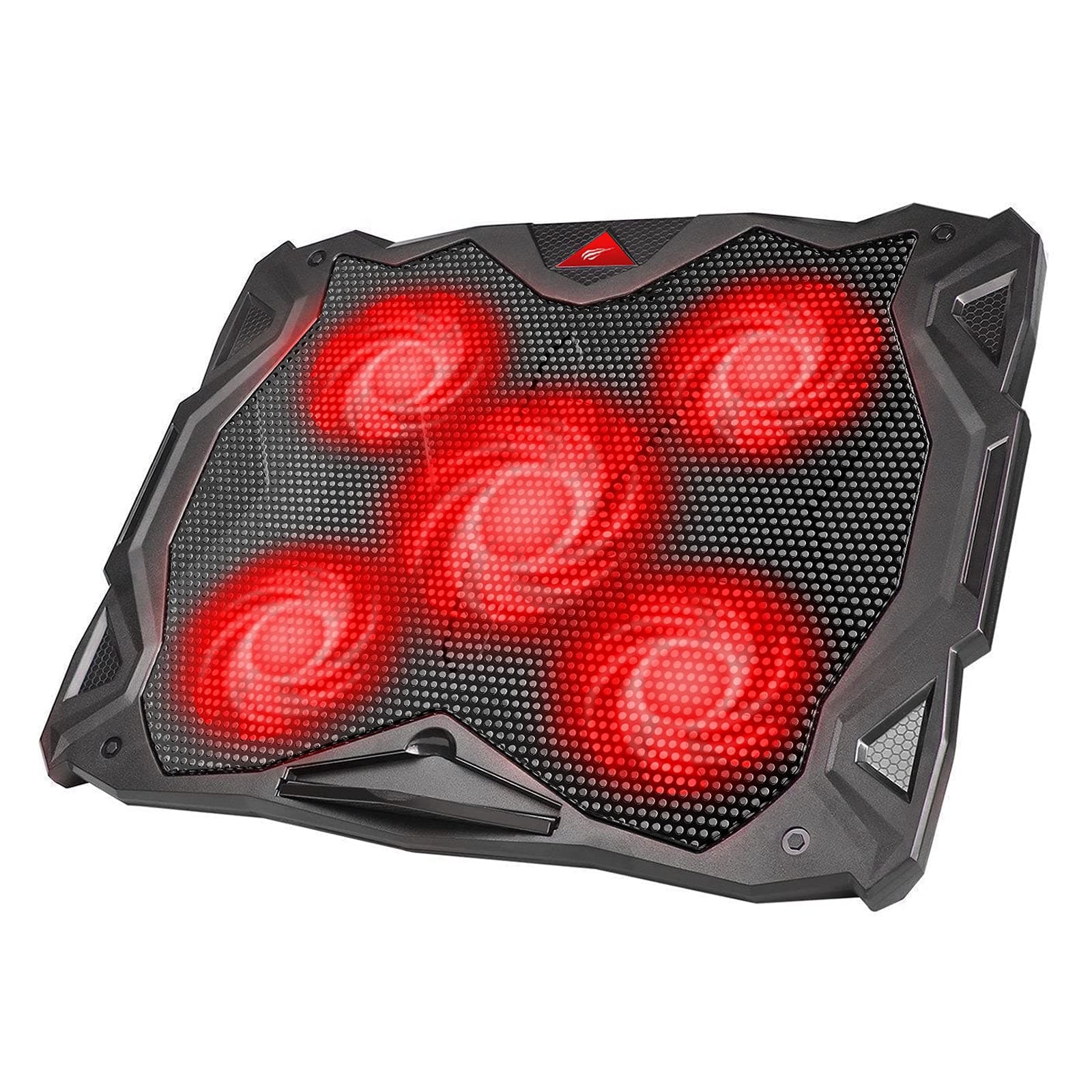 havit 5 Fans Laptop Cooling Pad for 14-17 Inch Laptop, Cooler Pad with LED Light, Dual USB 2.0 Ports, Adjustable Mount Stand (Red)